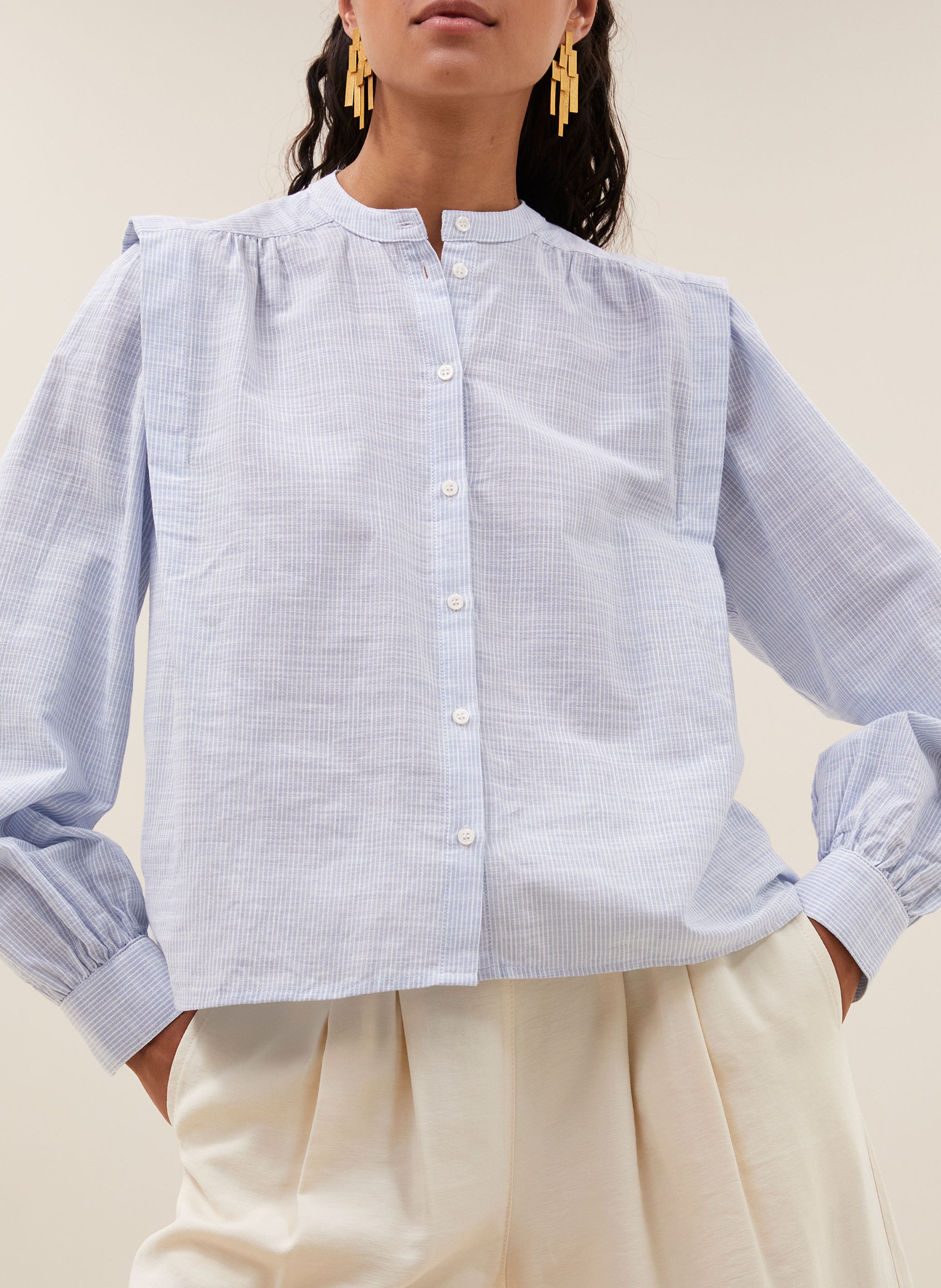 Gestreifte gerade Bluse aus Baumwolle BY BAR Blau