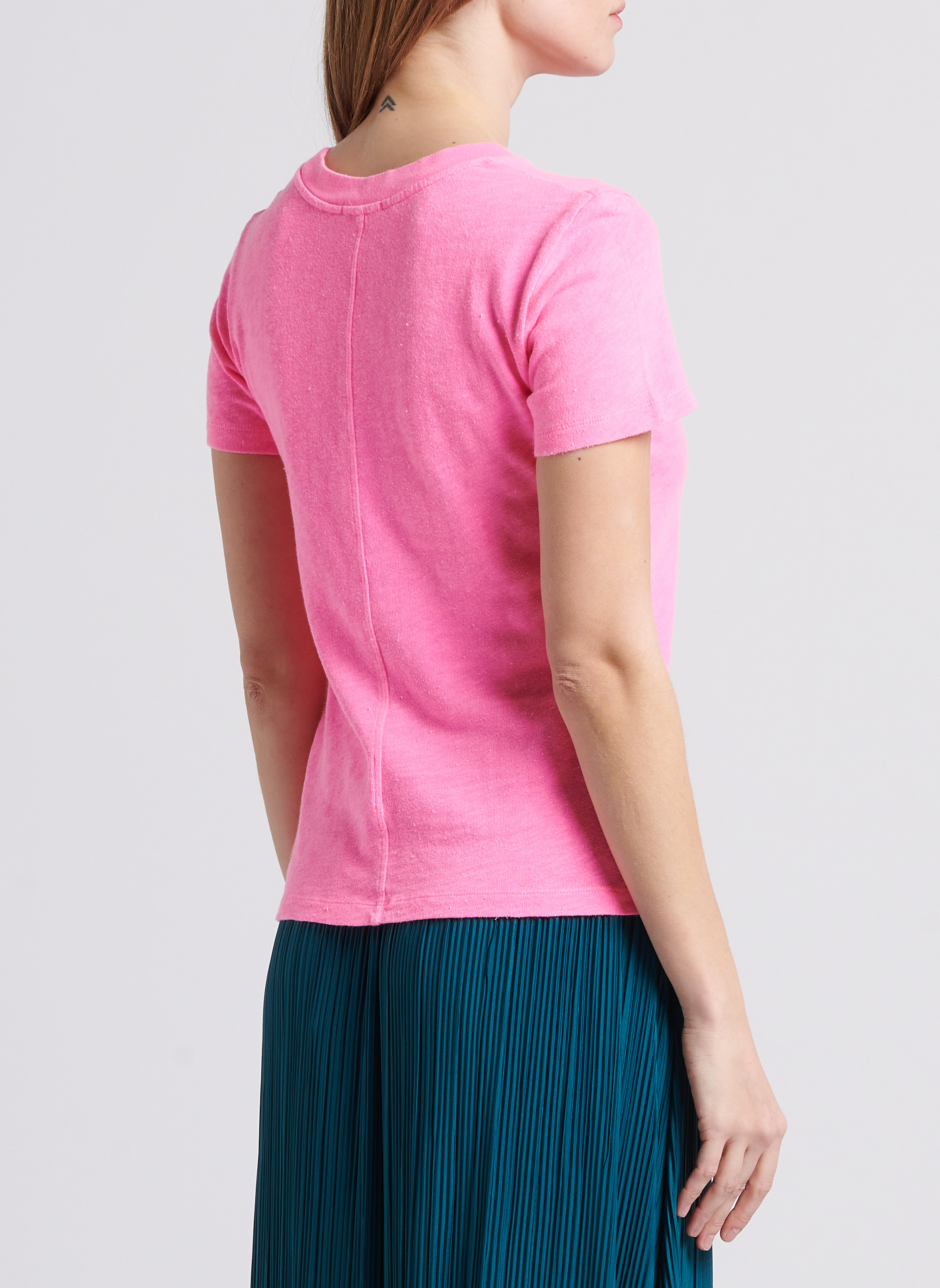 Gerade geschnittenes Rundhals-T-Shirt aus Baumwolle AMERICAN VINTAGE Rosa