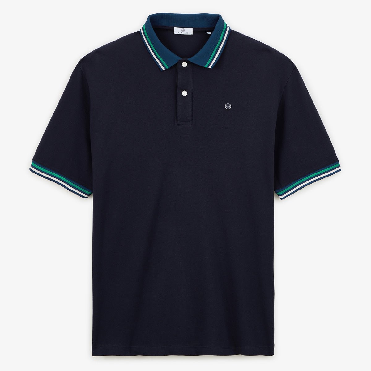 Short-sleeved polo in piqué cotton knit with two-tone details SERGE BLANCO Blue