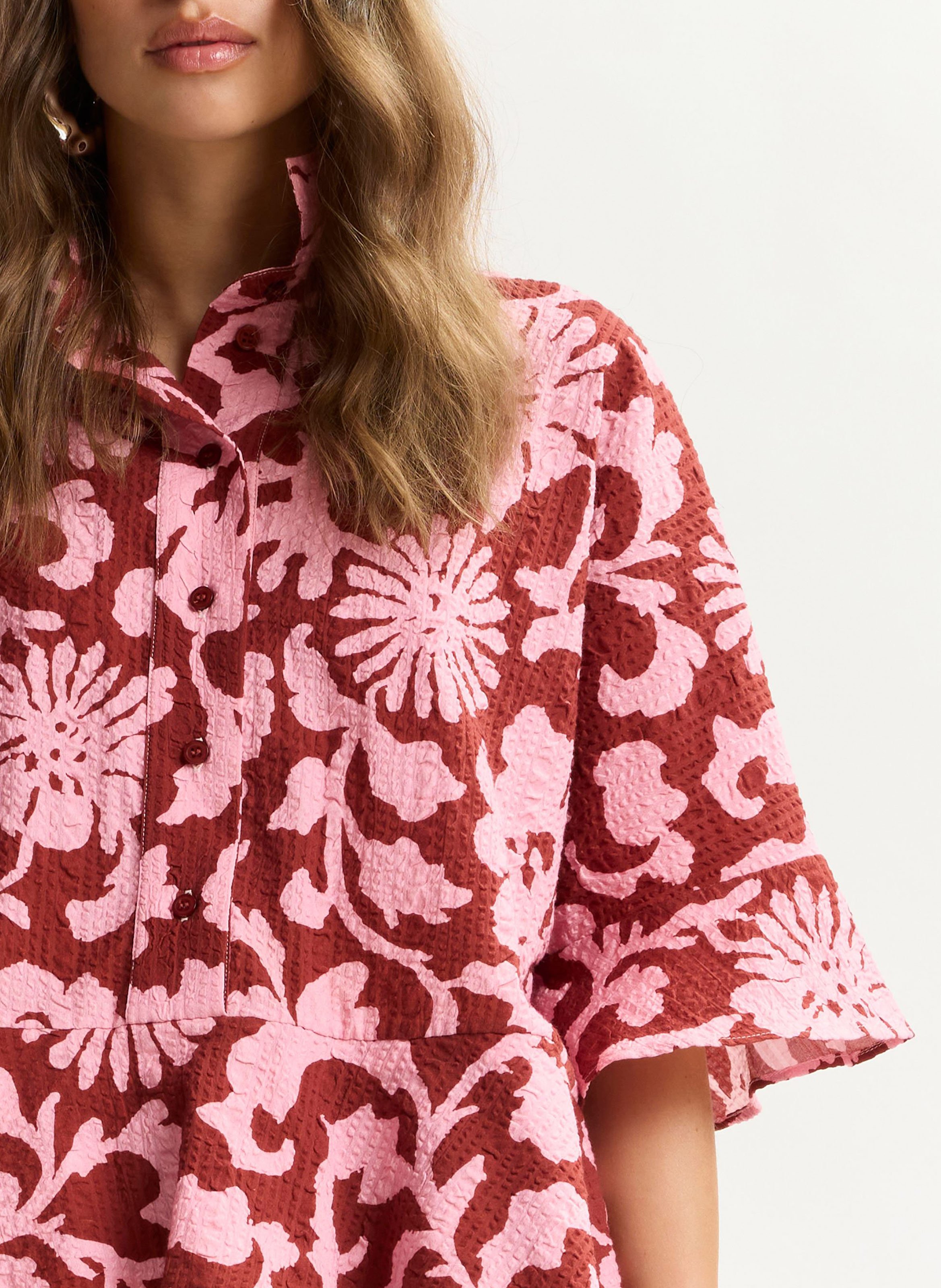 Chemise évasée à motifs en coton ESSENTIEL ANTWERP Rouge