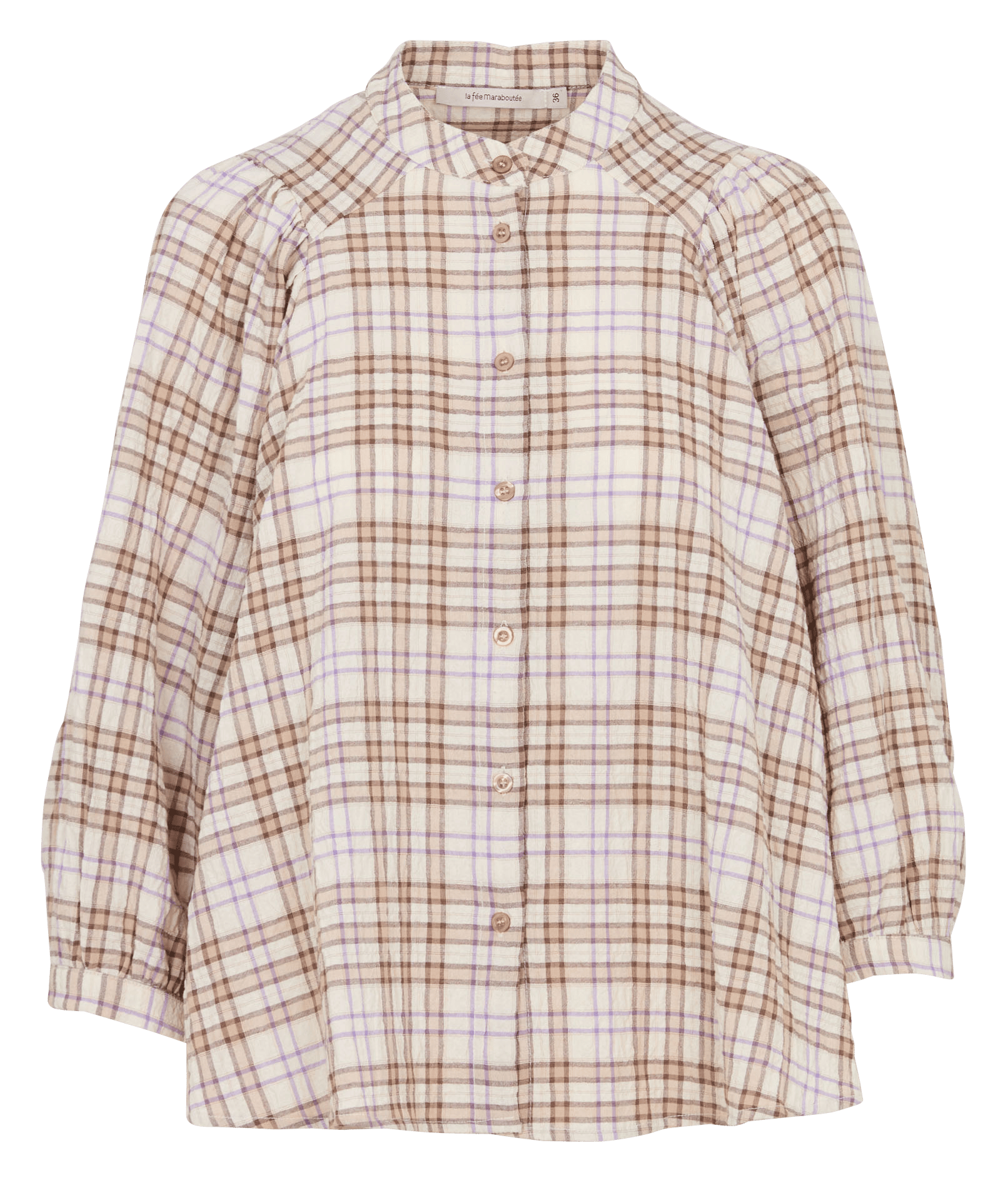 Chemise à carreaux col rond LA FEE MARABOUTEE Blanc