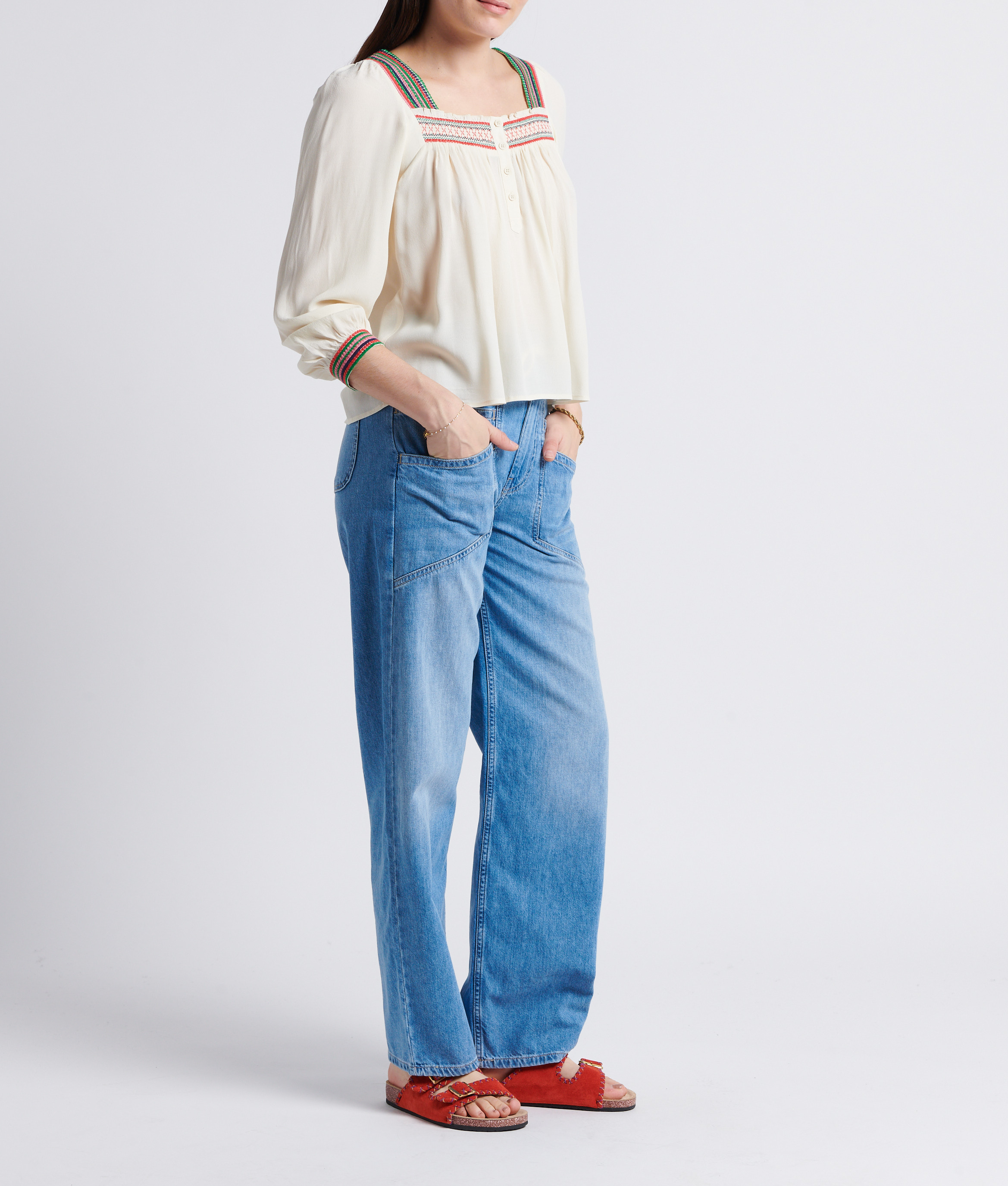 Pantalon large taille haute en coton BA&SH Bleu