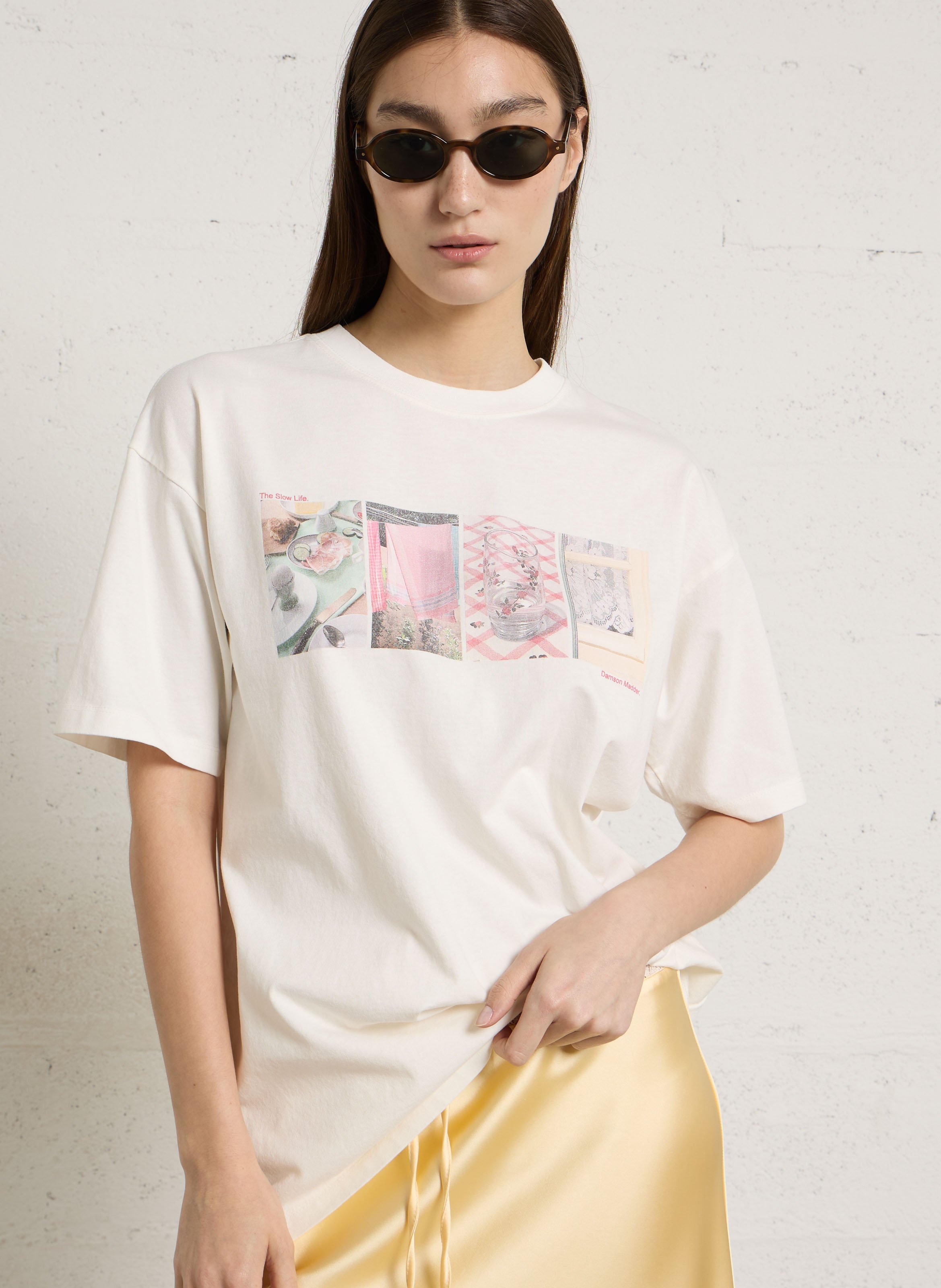 Bedrukt T-shirt met ronde hals van biologisch katoen DAMSON MADDER Wit