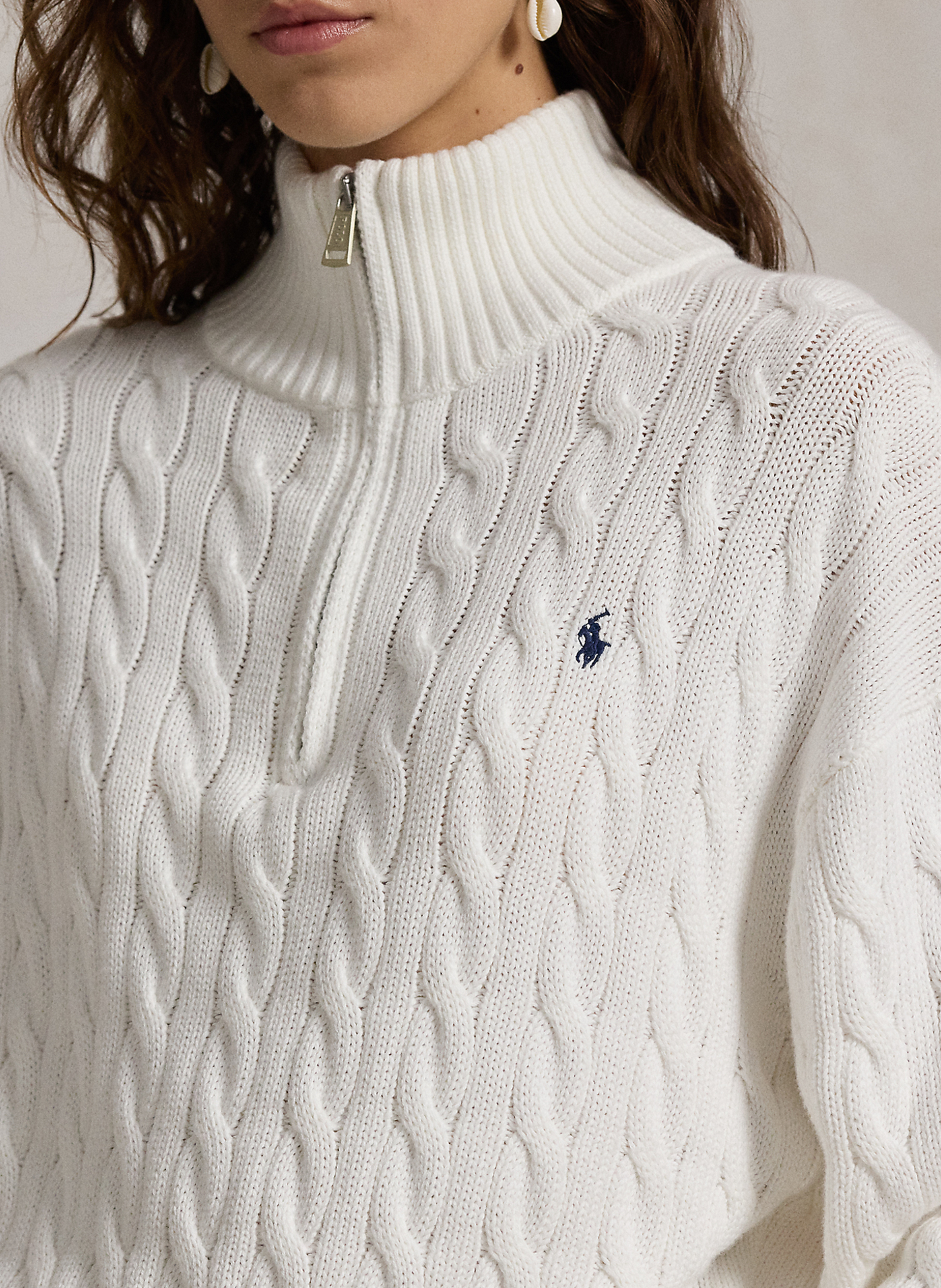 Baumwoll-Pullover mit Reißverschluss am Kragen POLO RALPH LAUREN Weiss