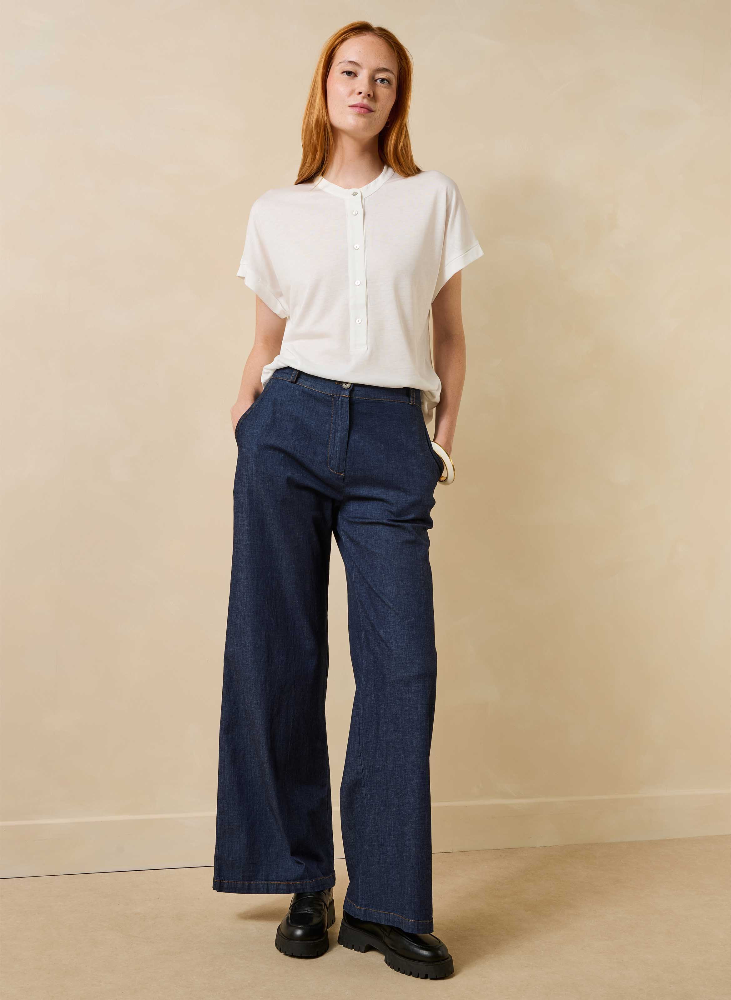Top manches courtes boutonné uni LA FEE MARABOUTEE Blanc