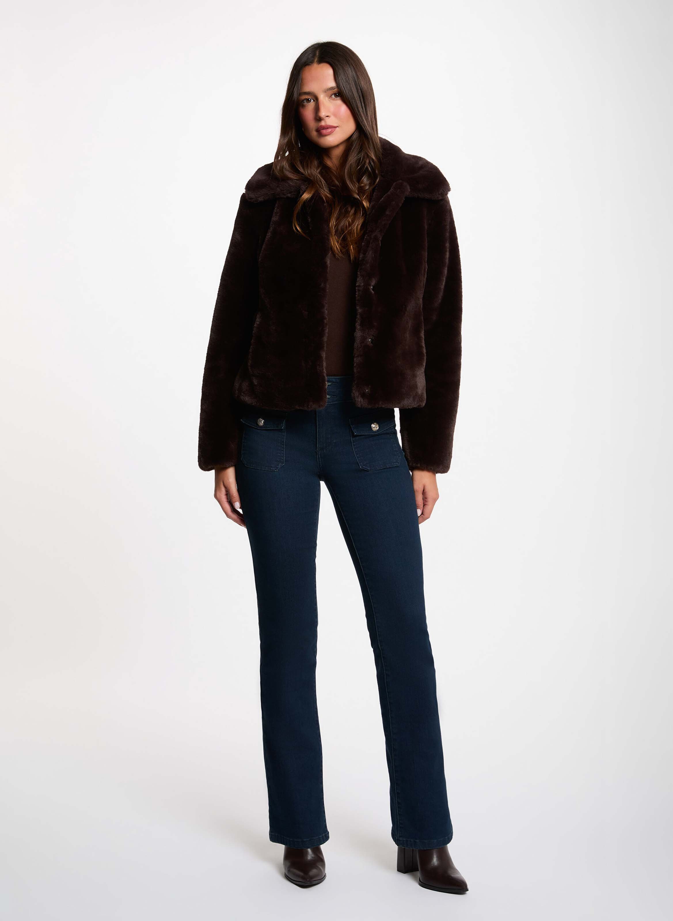 Manteau droit court effet fourrure MORGAN Marron