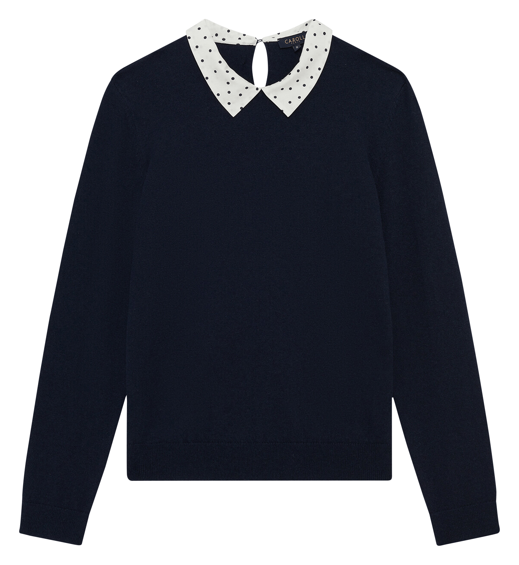 Solid straight fit sweater with polka dot collar CAROLL Blue