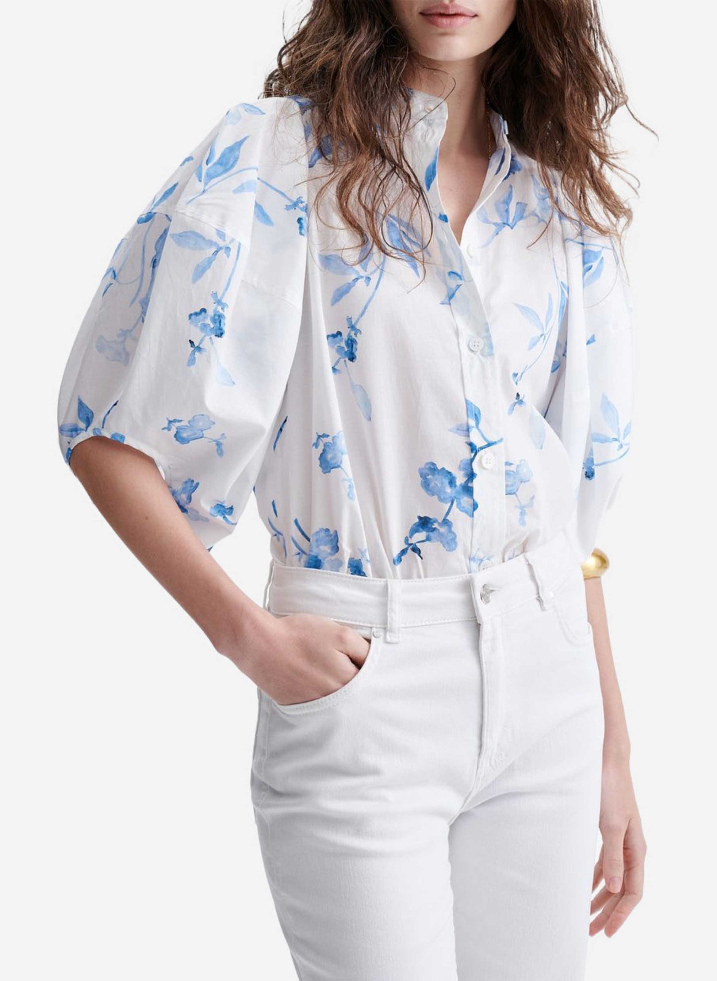 Blouse imprimée fluide à manches bouffantes VANESSA BRUNO Blanc