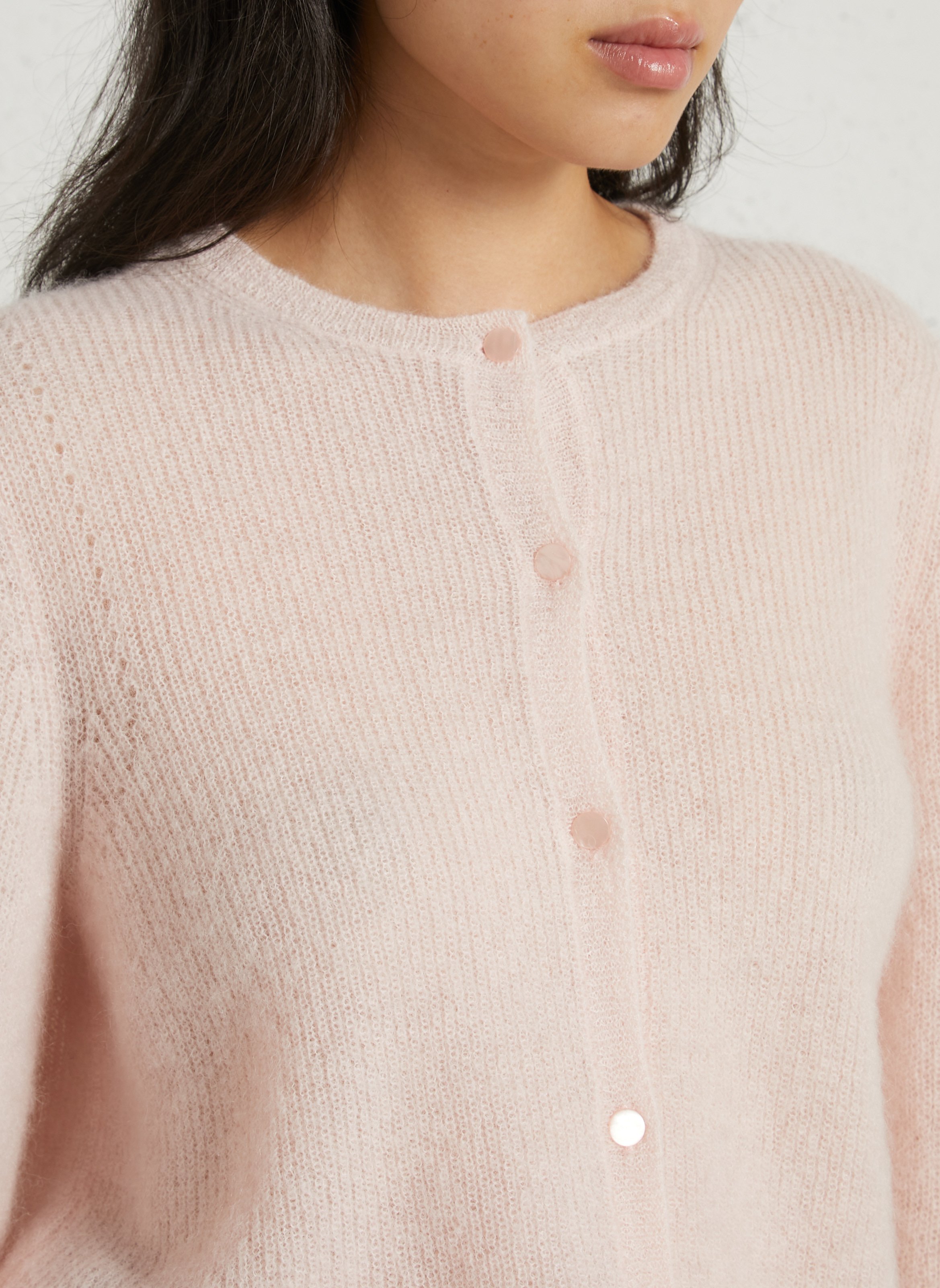 Gerade geschnittene Strickjacke mit Rundhalsausschnitt DES PETITS HAUTS Rosa