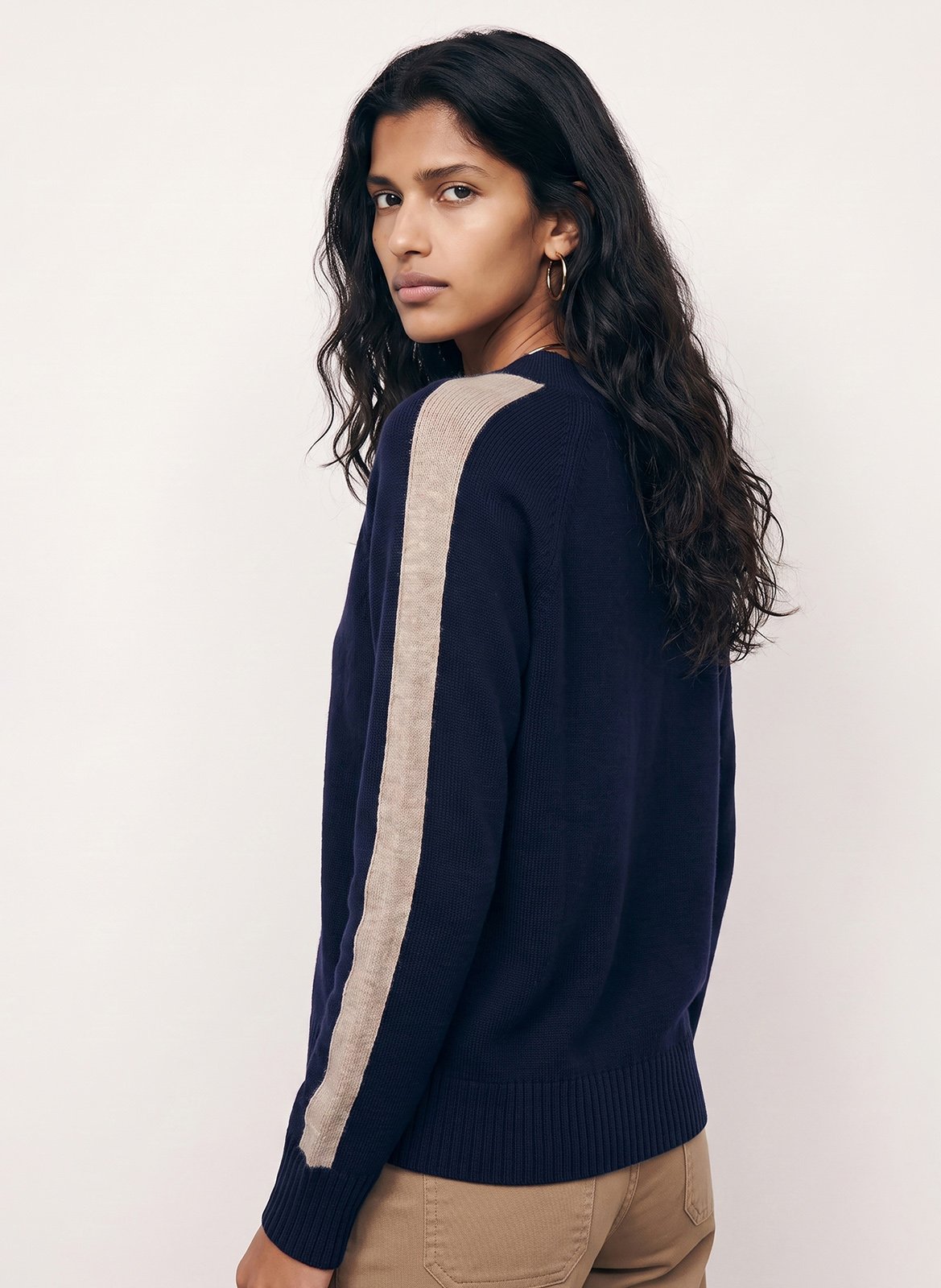 Pull droit col v en laine mélangée KOOKAI Bleu