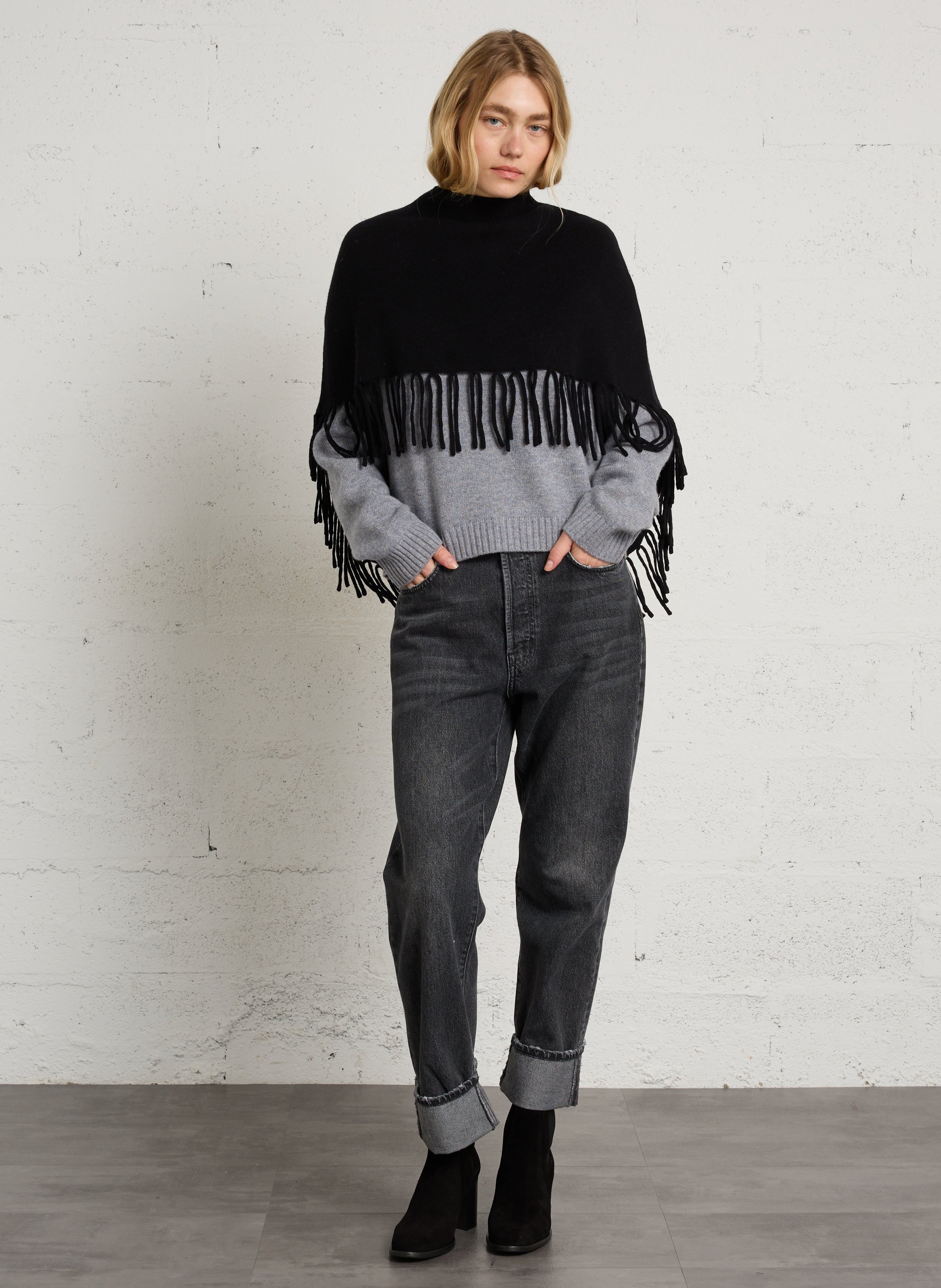 Poncho en laine BERENICE Noir