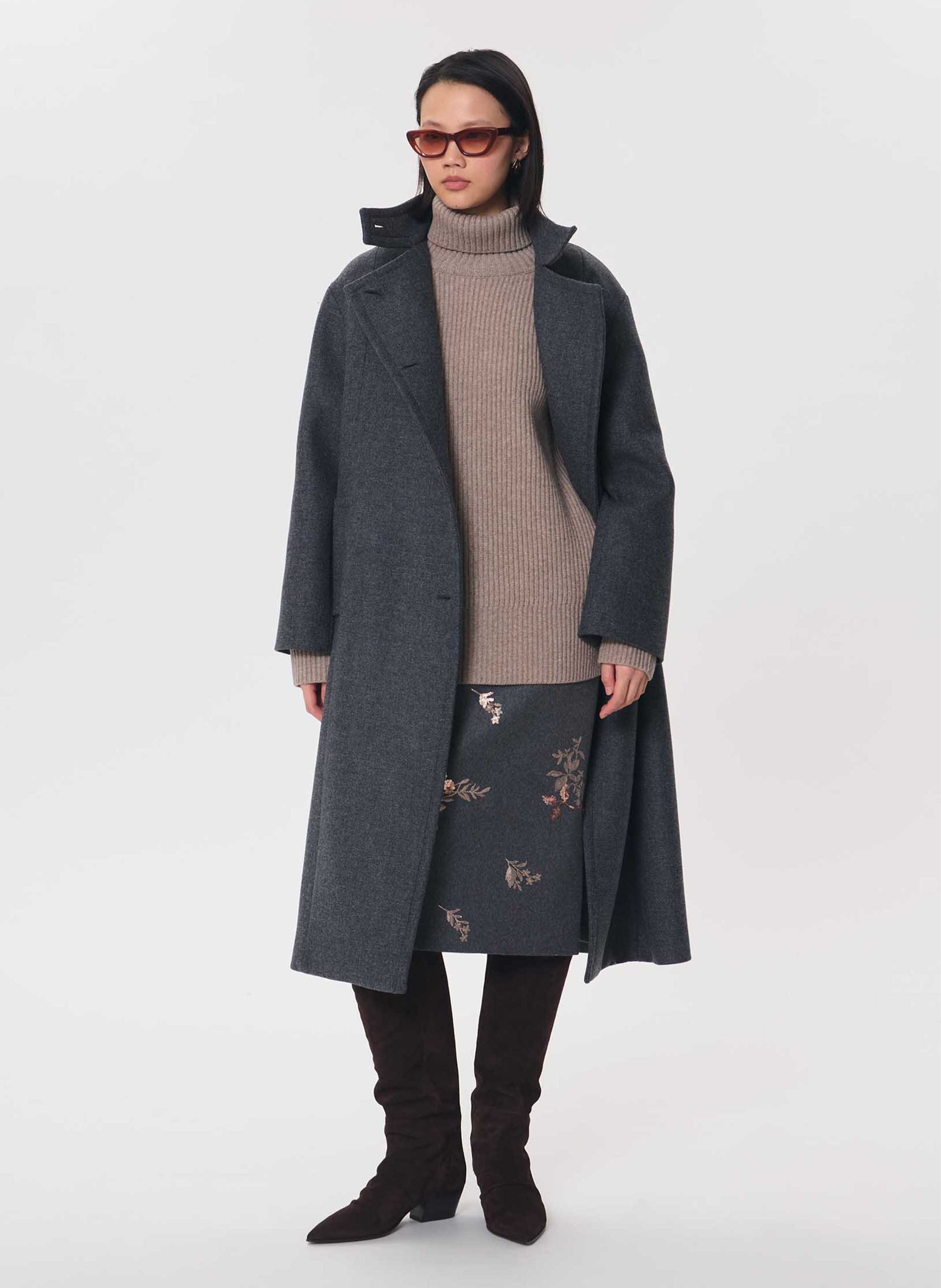 Jupe midi à broderie florale TARA JARMON Gris