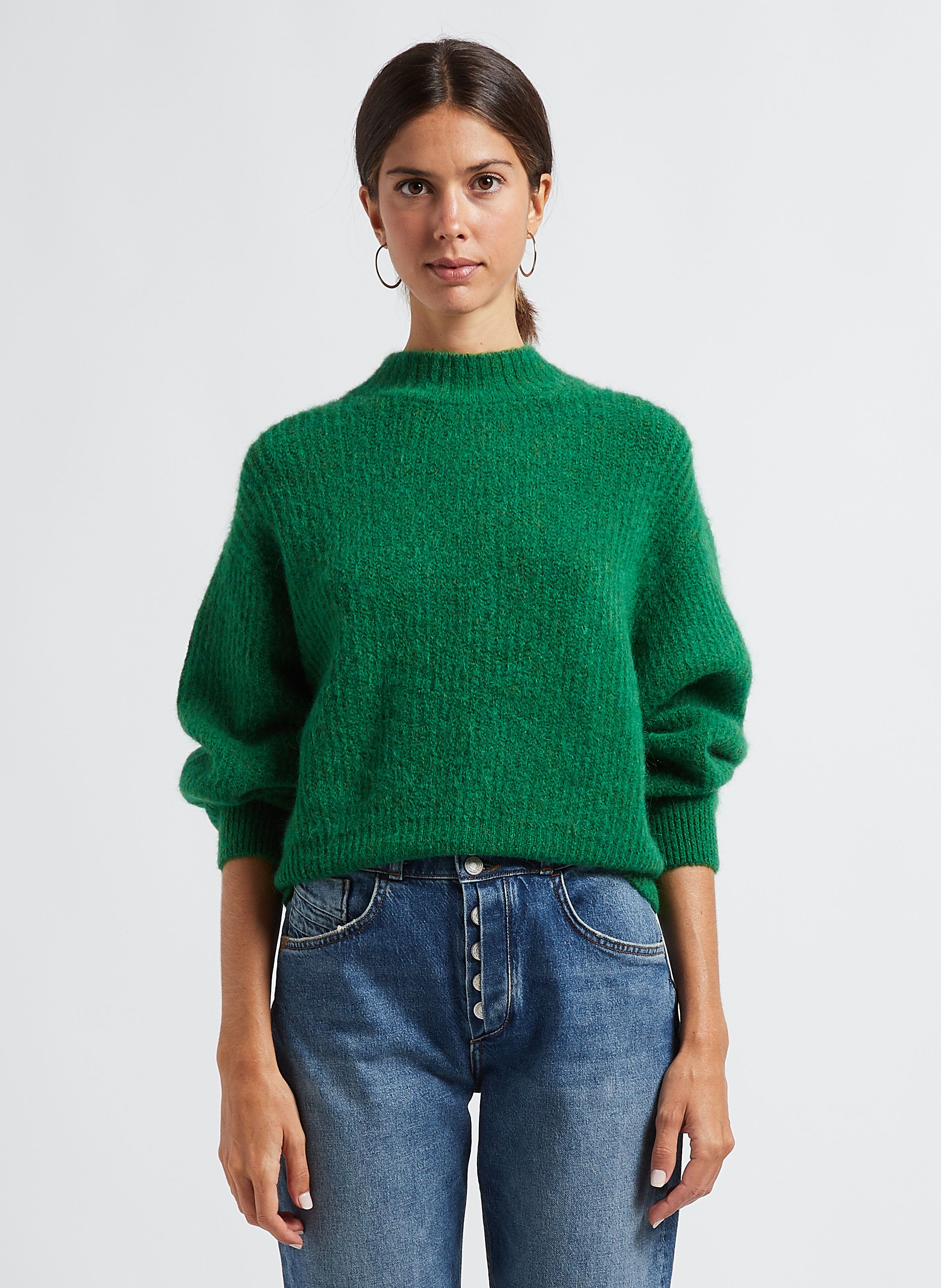 Vert Mixed knit high neck jumper