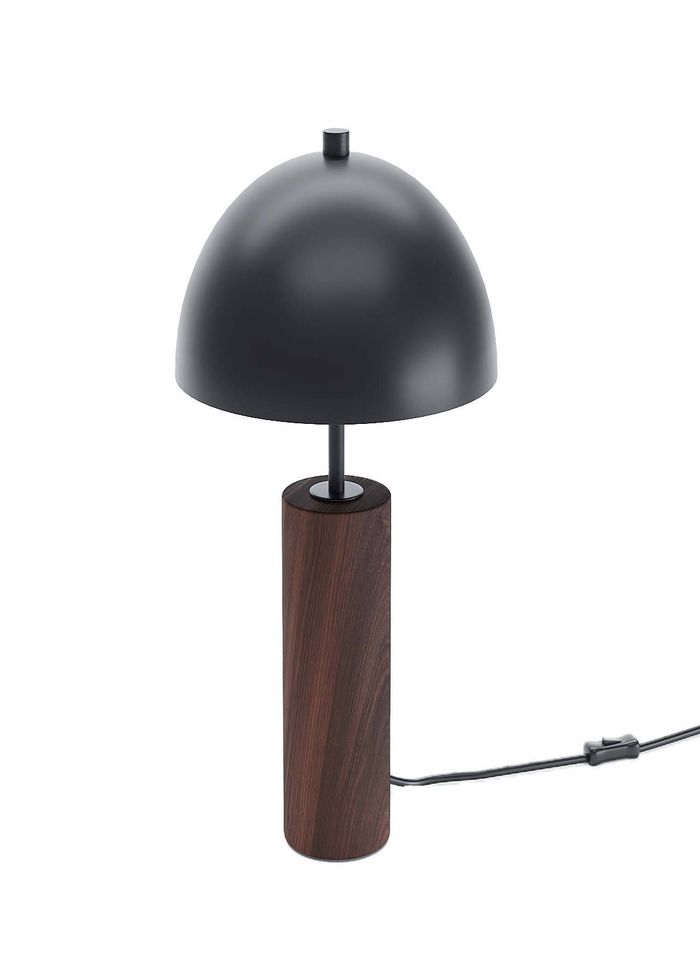Lampe à poser en métal noir avec décoration en bois non traité