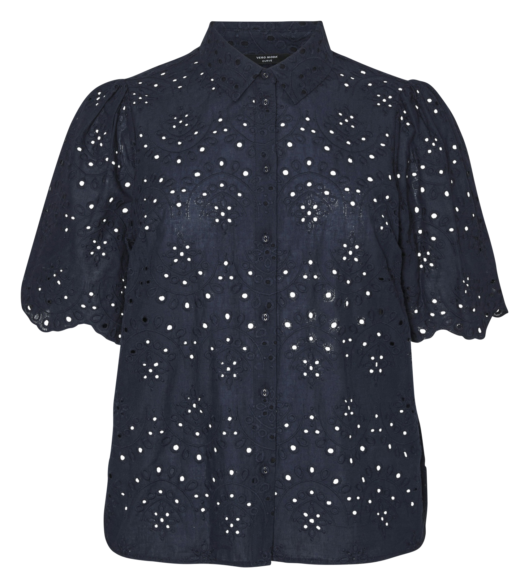 Openwork cotton short-sleeved shirt VERO MODA CURVE Blue