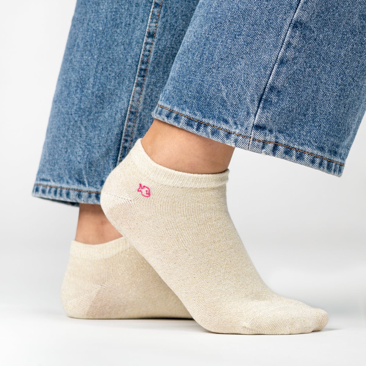 Sequined combed cotton ankle socks BILLYBELT Beige