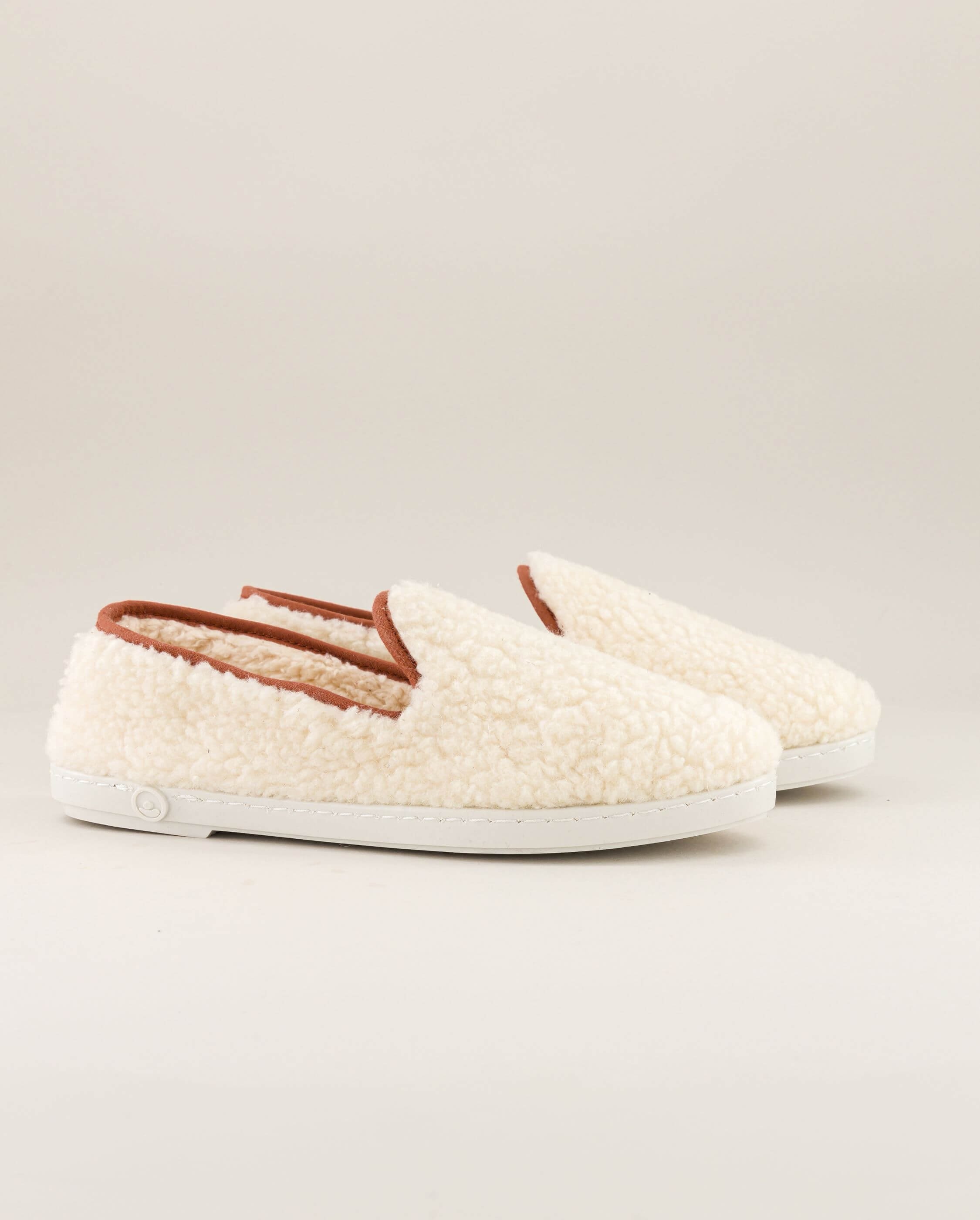 Women's wool bouclé slippers, white camel ANGARDE White