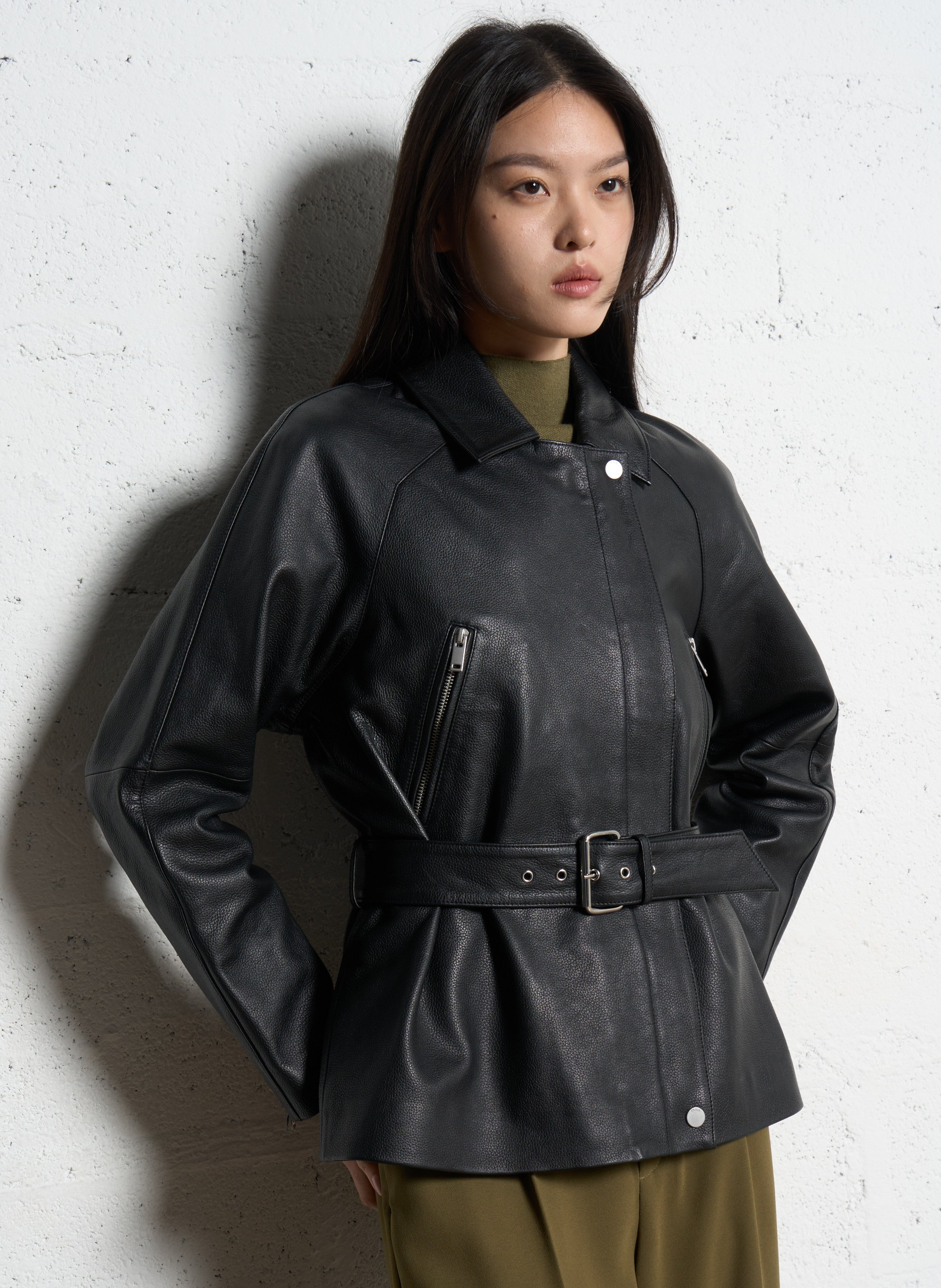 Leather jacket with tailored collar IKKS Black