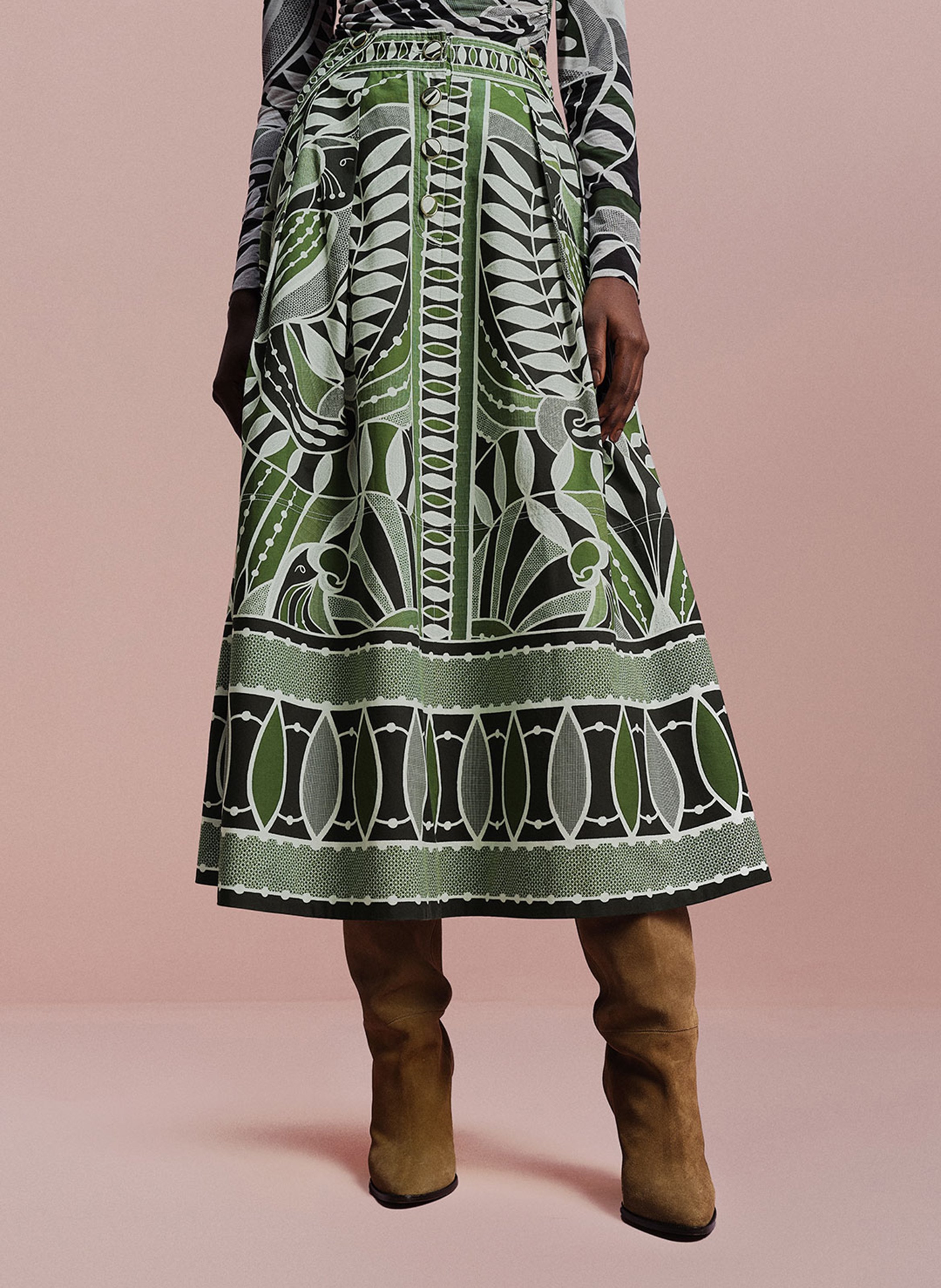 Long floral print cotton skirt FARM RIO Black