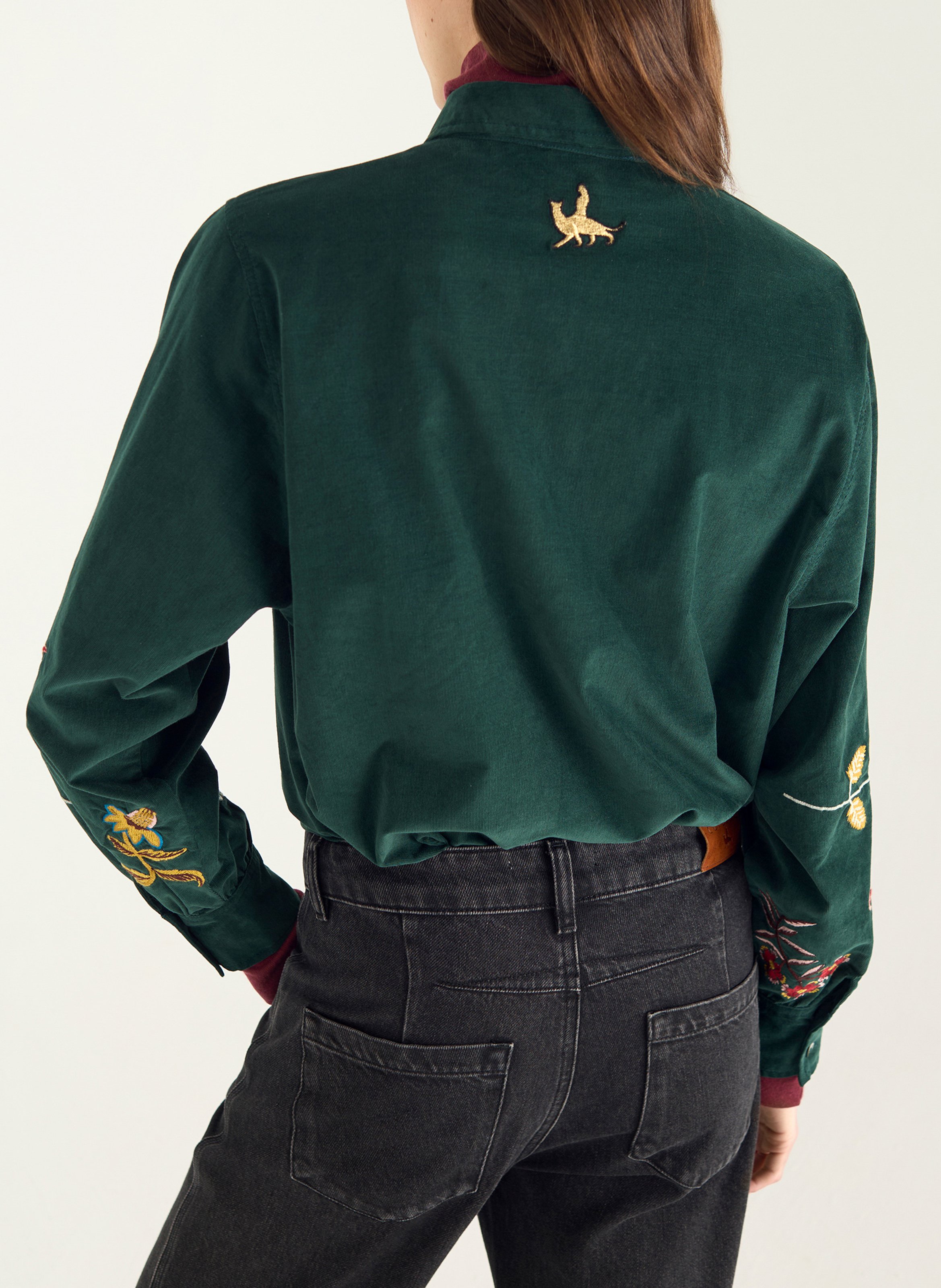 Chemise droite unie à broderies COTELAC Vert