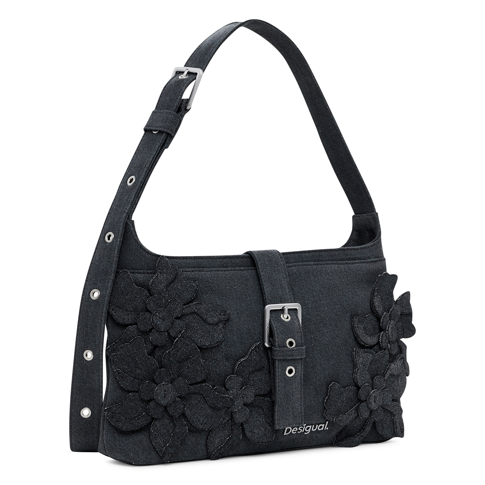 Schultertasche mit Blumenmuster aus Denim DESIGUAL Schwarz