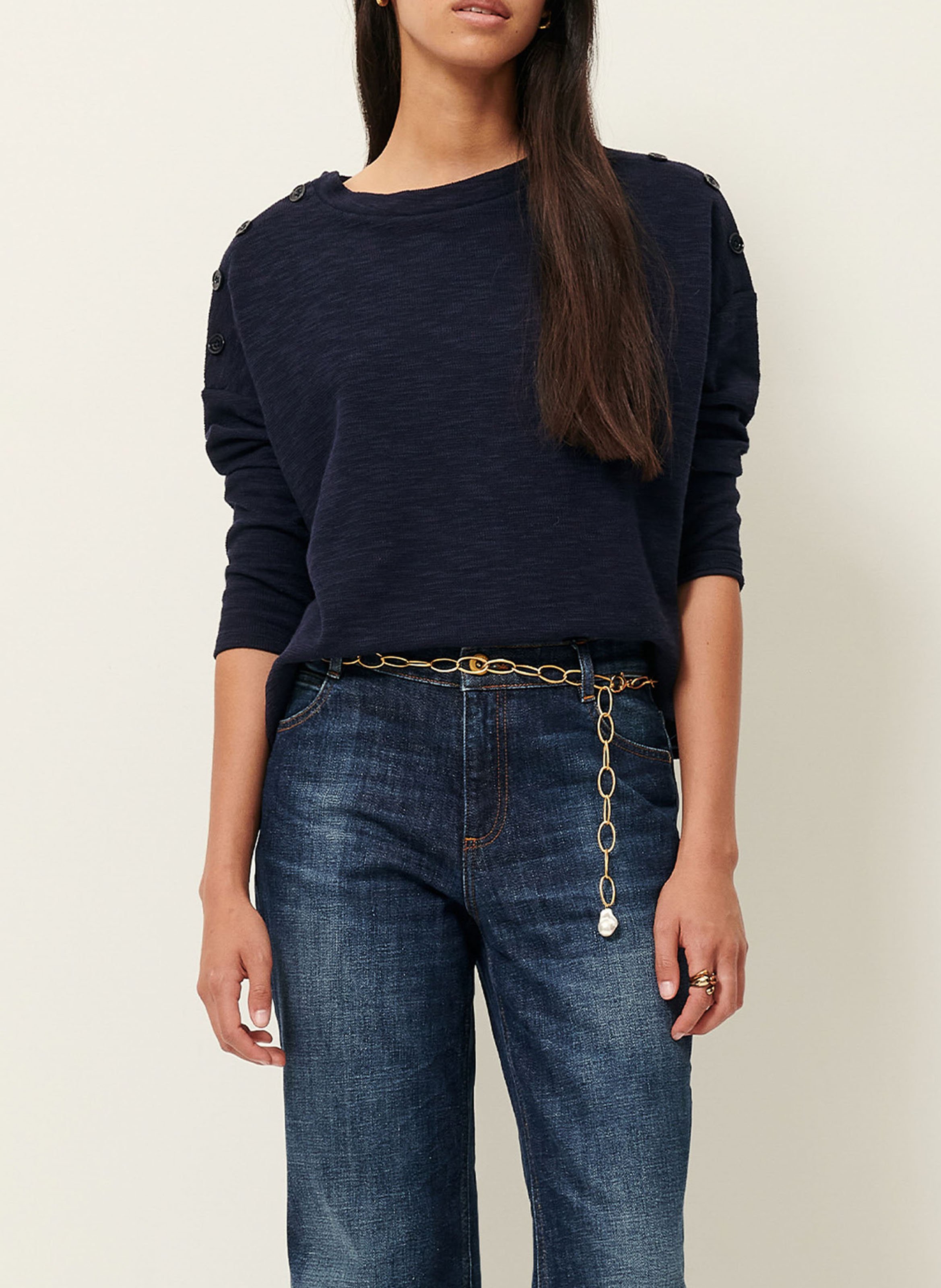 Loose-fit round-neck cotton blend sweater SESSUN Blue