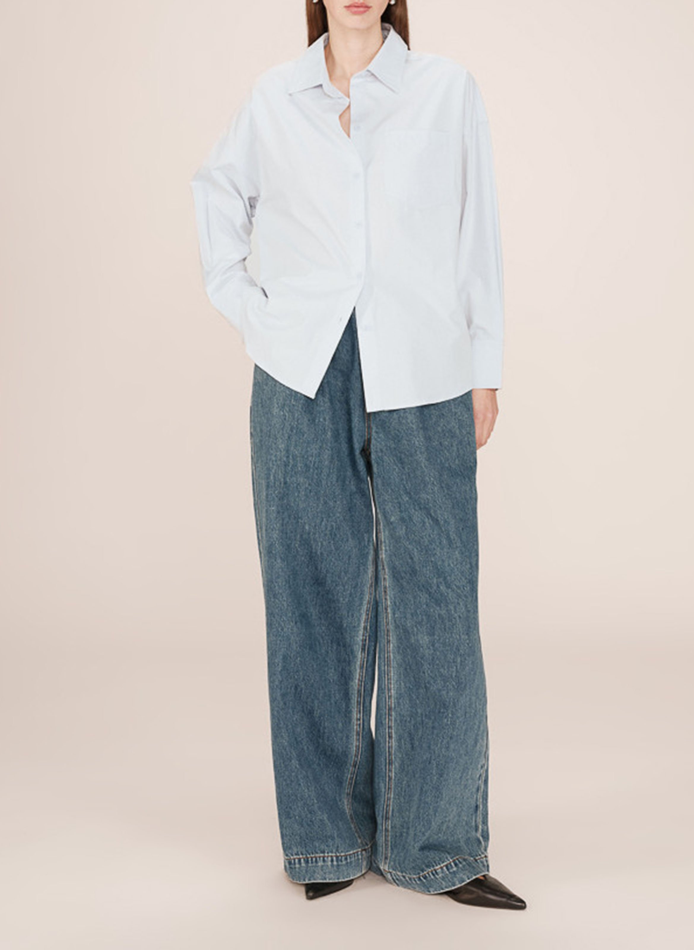 Chemise col classique manches contrastantes en coton GRACE ET MILA Blue