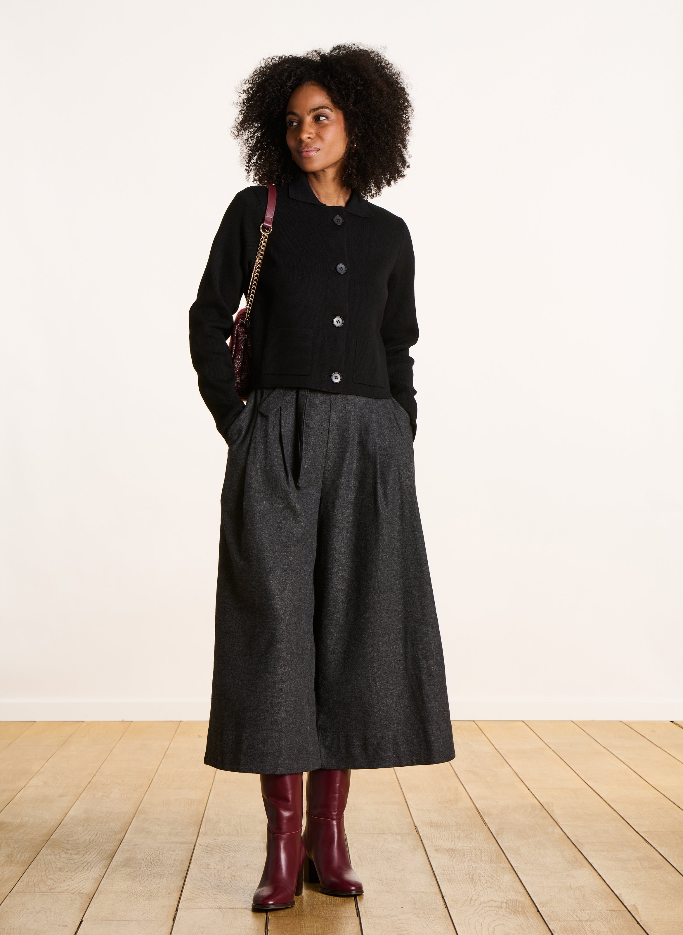 Straight fit classic collar vest in blended organic cotton LA FEE MARABOUTEE Black