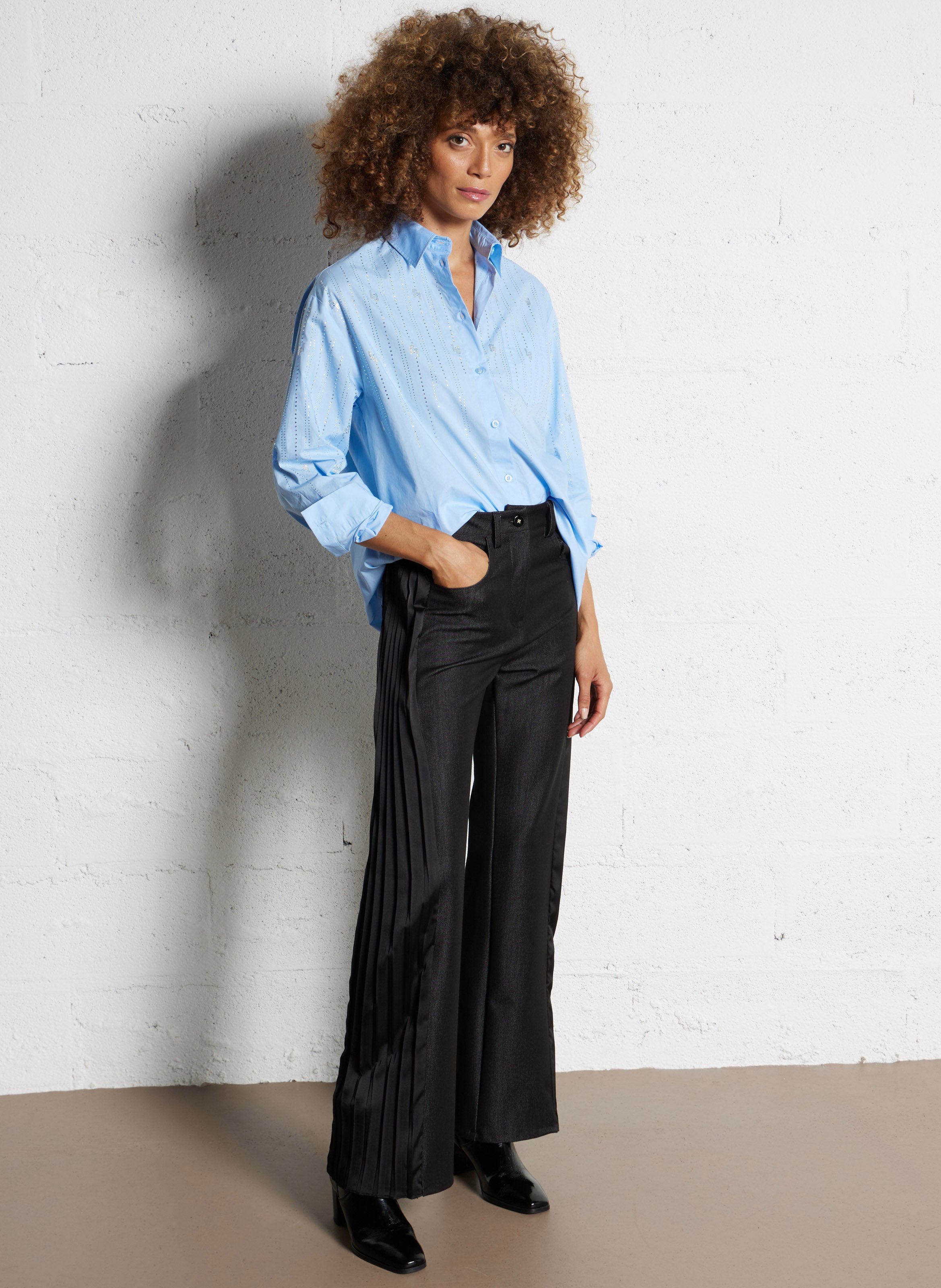 Oversized cotton shirt with rhinestones LIU JO Blue
