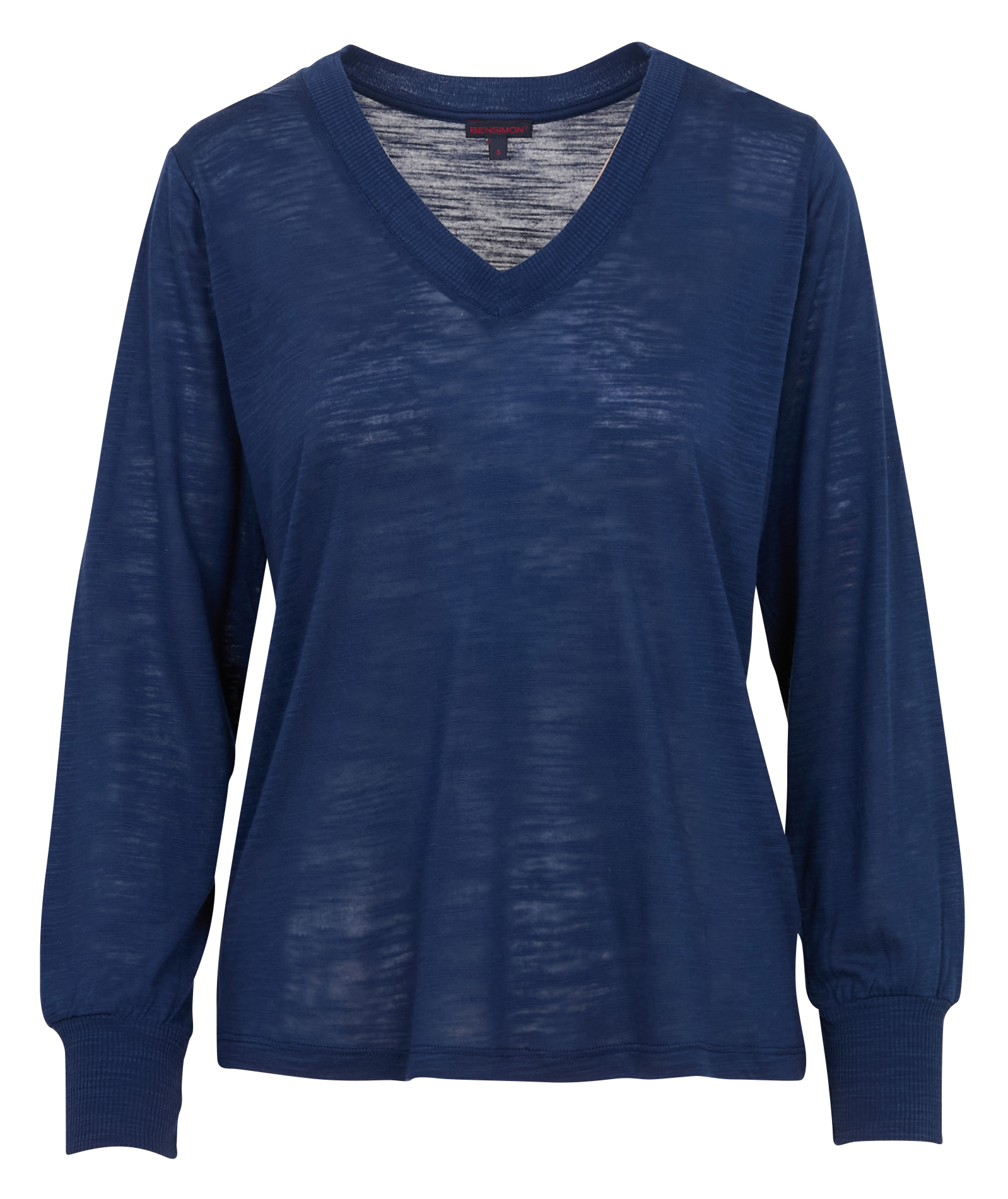 T-shirt met V-hals en lange mouwen in effen kleur BENSIMON Blauw