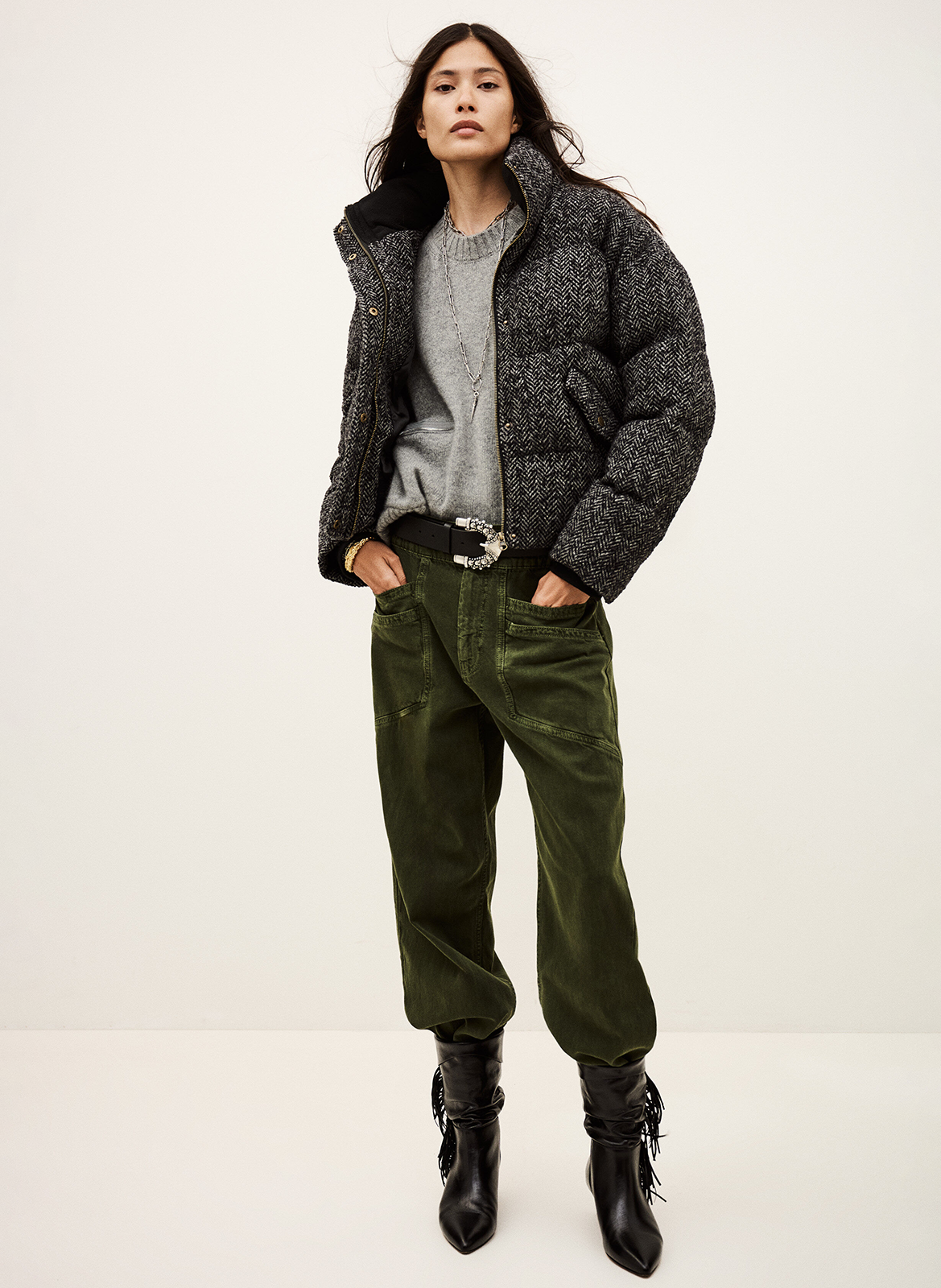 Gewatteerde jas met opstaande kraag van gemengde wol BA&SH Zwart