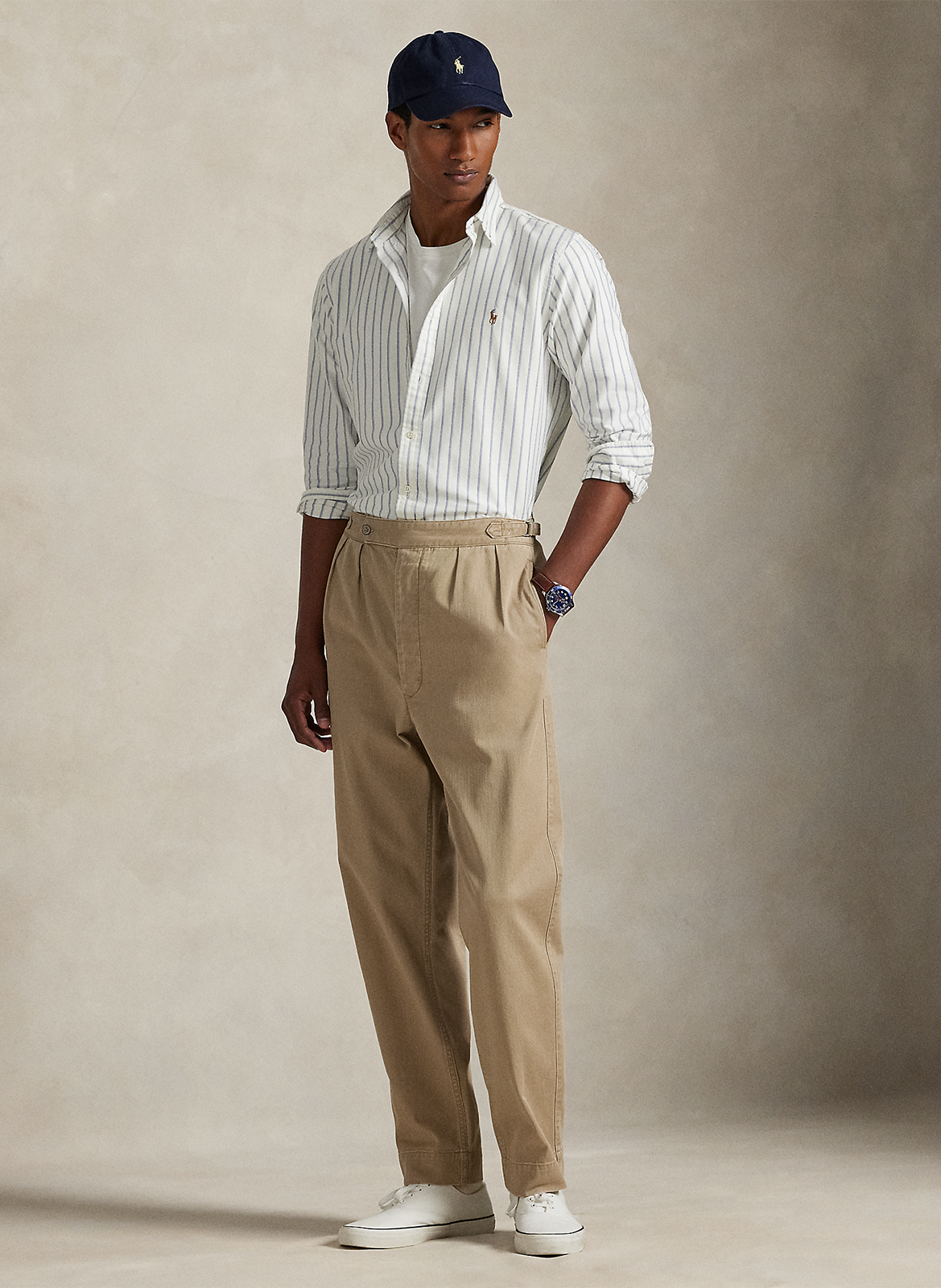 Chemise col classique manches contrastantes en coton POLO RALPH LAUREN White