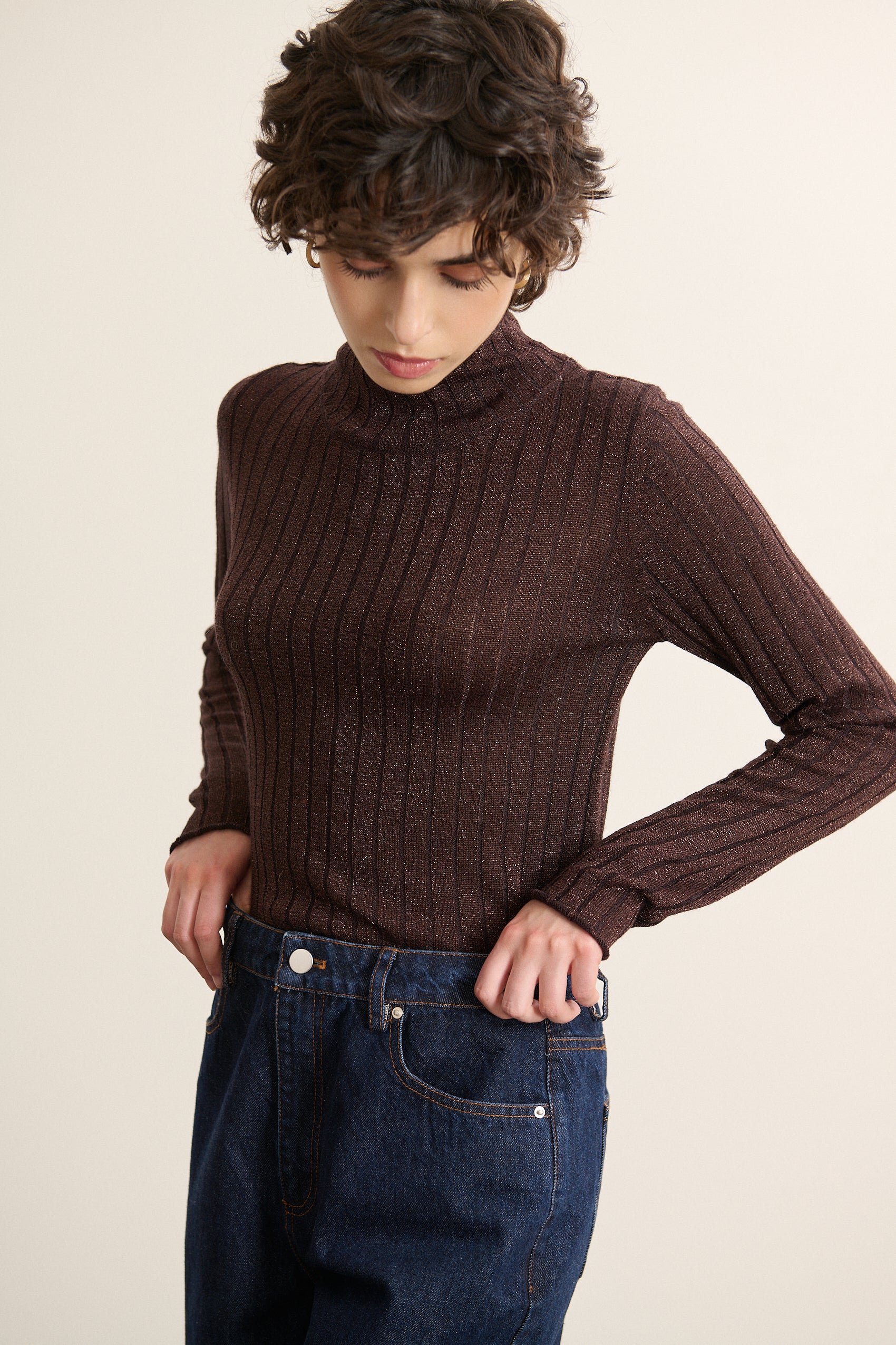 High-neck lurex sweater GARANCE PARIS Brown