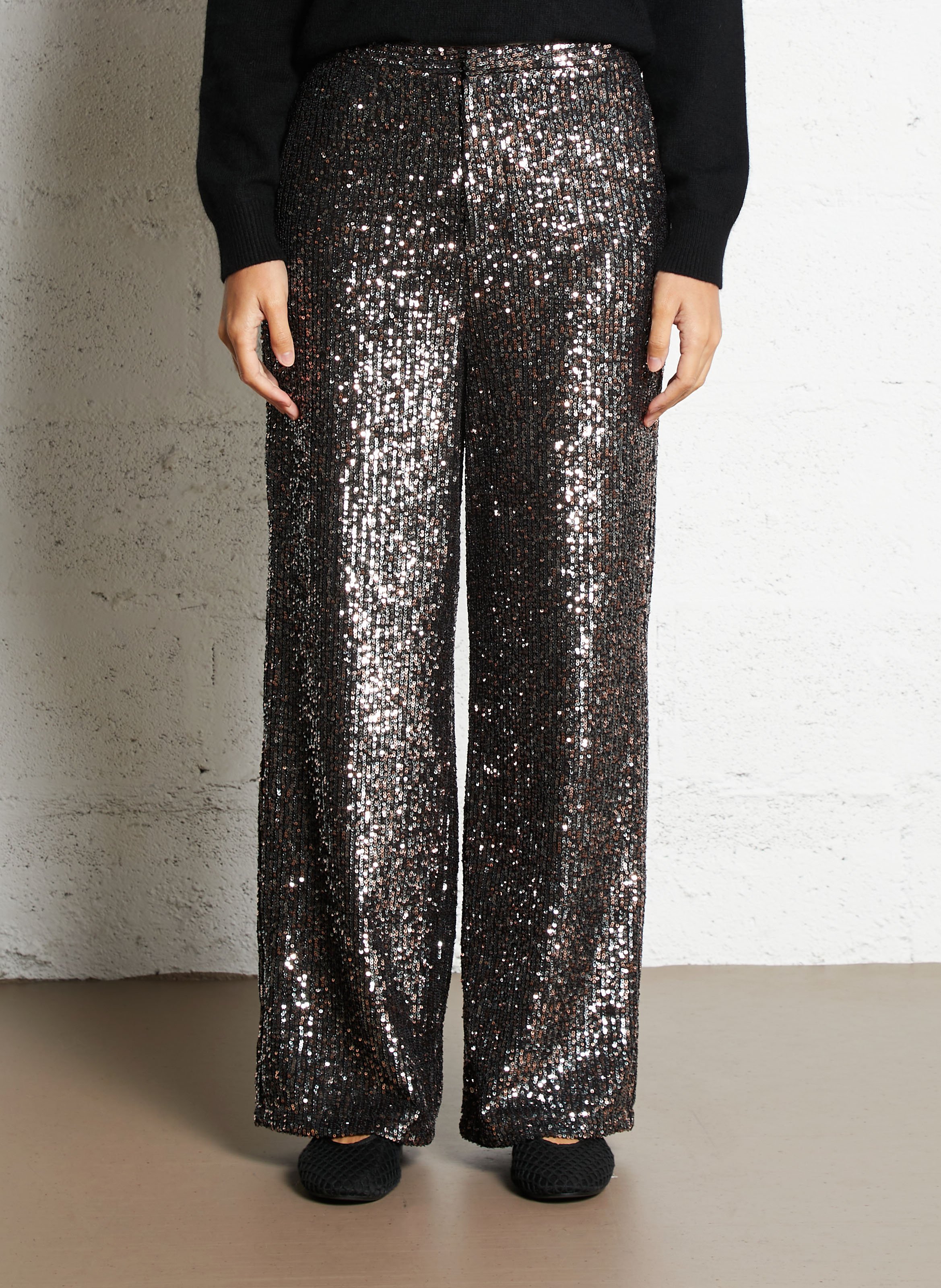 Pantalon droit taille haute à sequins SEE U SOON Noir