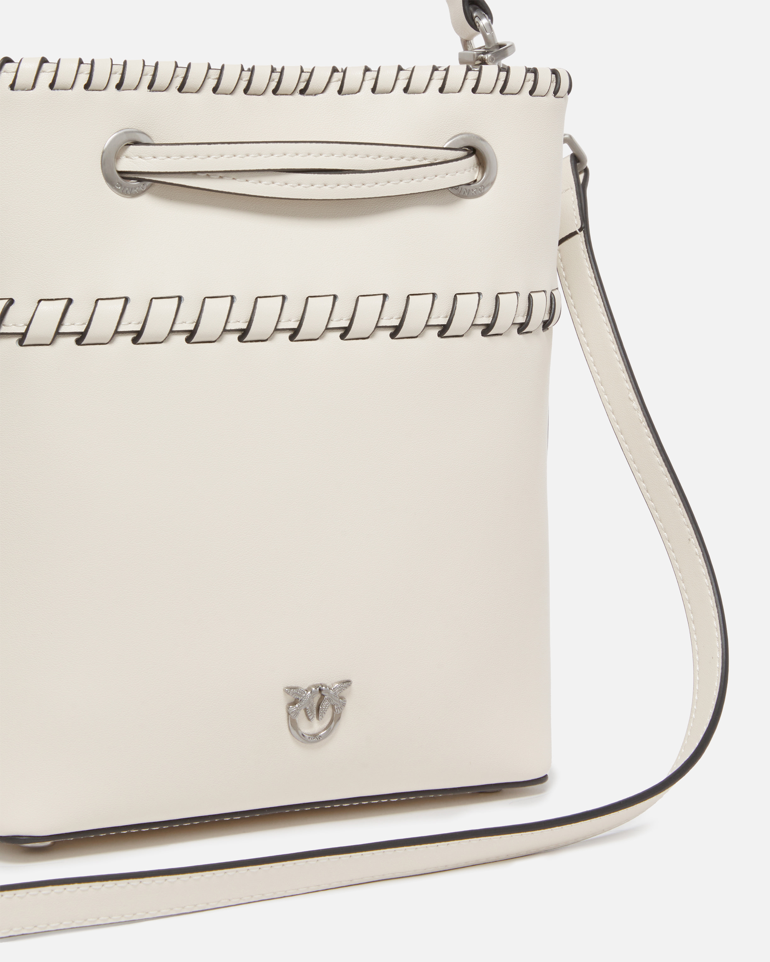 Small leather bucket bag with stitching PINKO White