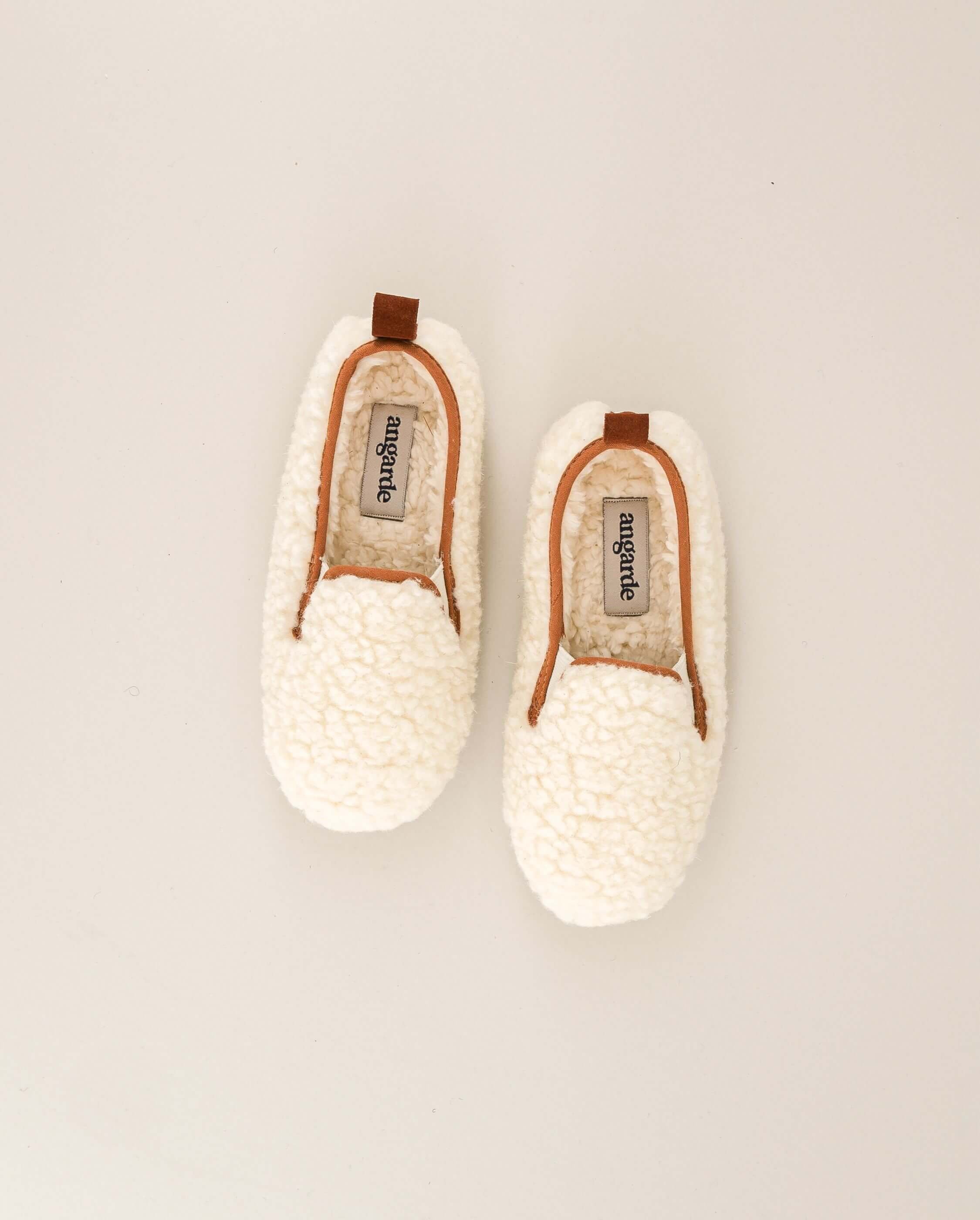 Child's wool bouclé slipper, white camel ANGARDE White