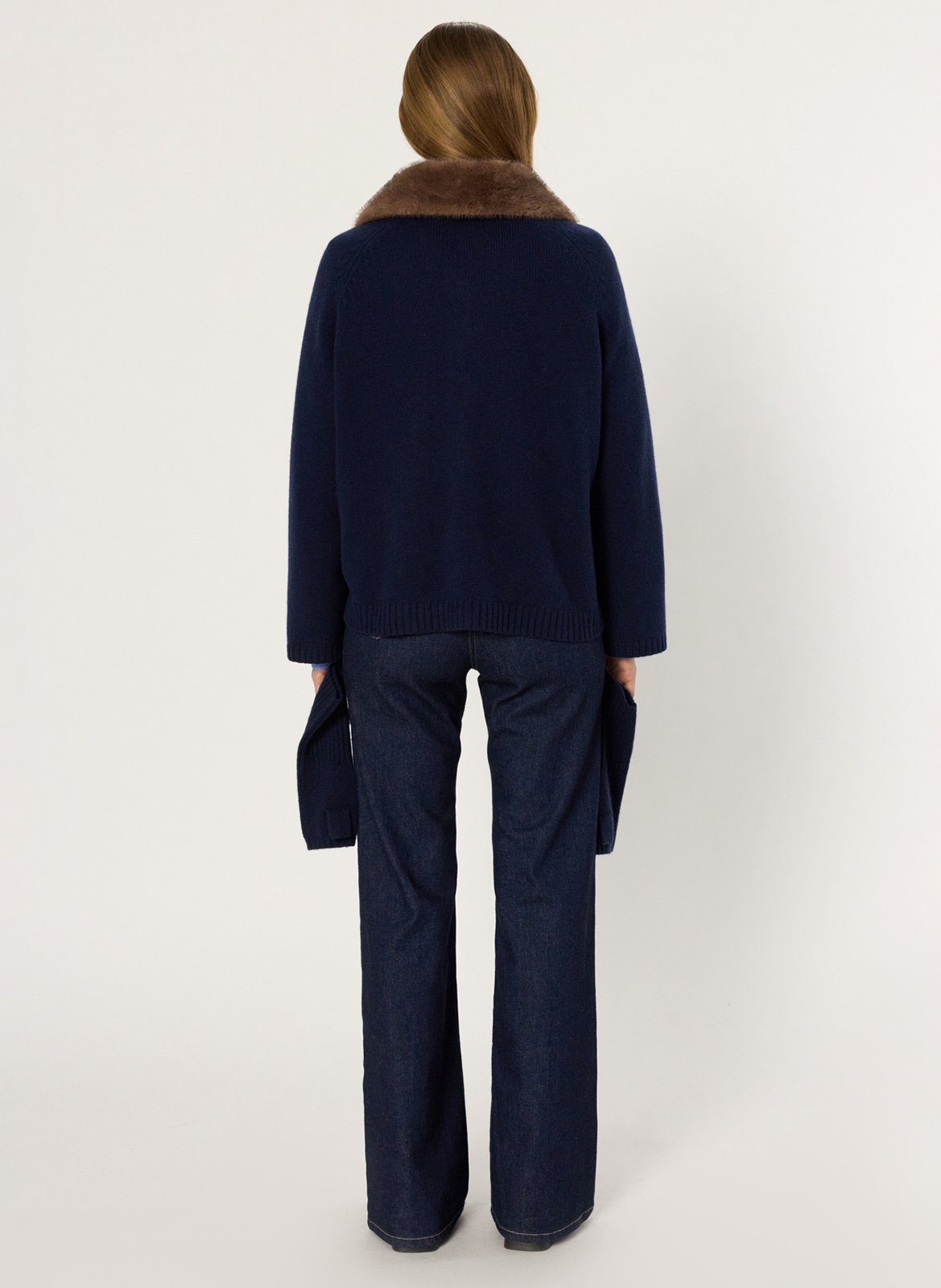 Gilet col effet fourrure en cachemire GERARD DAREL Bleu