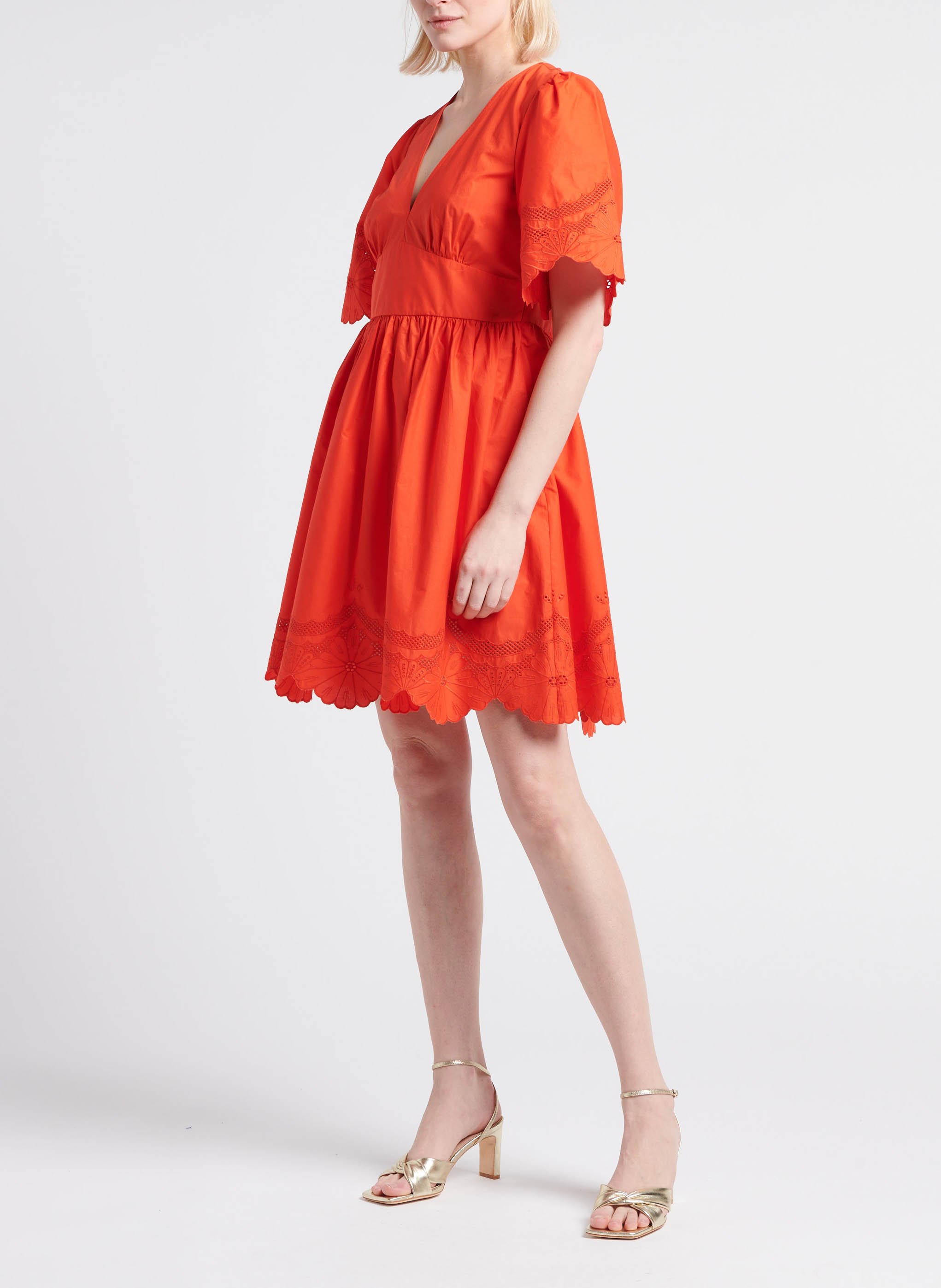 Robe courte col V en coton  TWINSET Orange