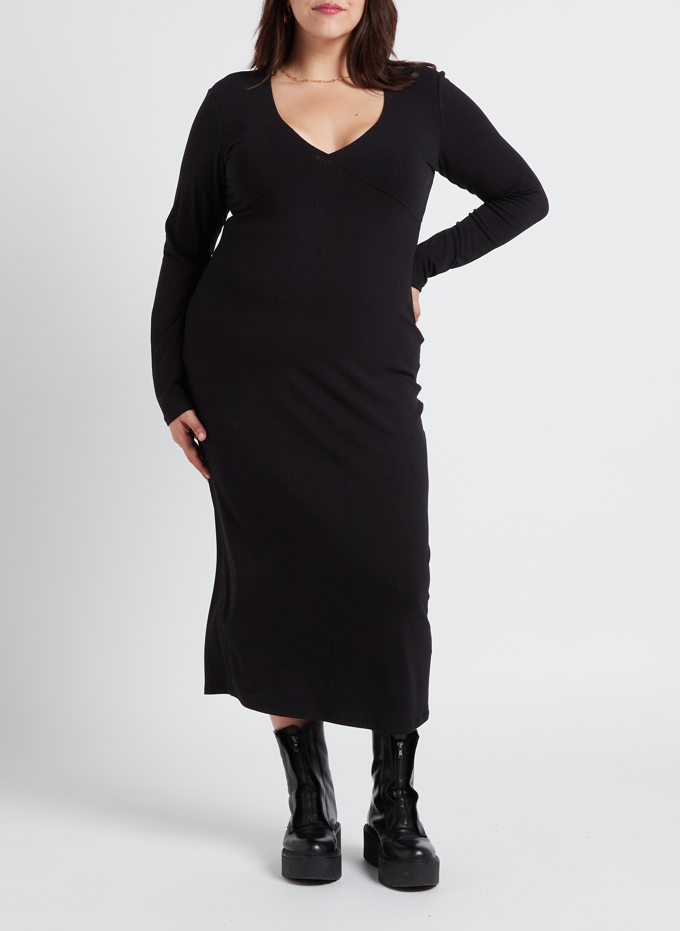 Lange jurk met V-hals GINA TRICOT Zwart