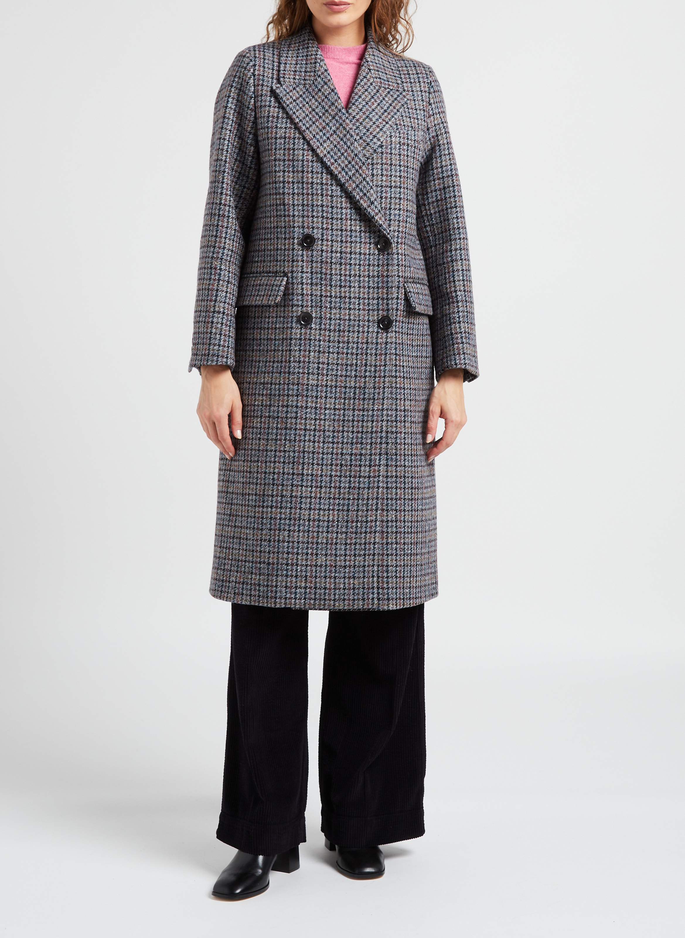 Langer Karomantel aus Wollmix mit Reverskragen PAUL AND JOE Blau