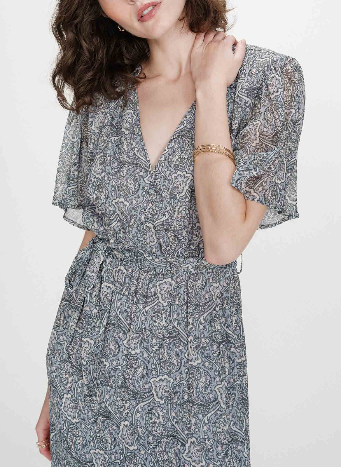 Robe longue imprimée col V GRACE ET MILA Bleu