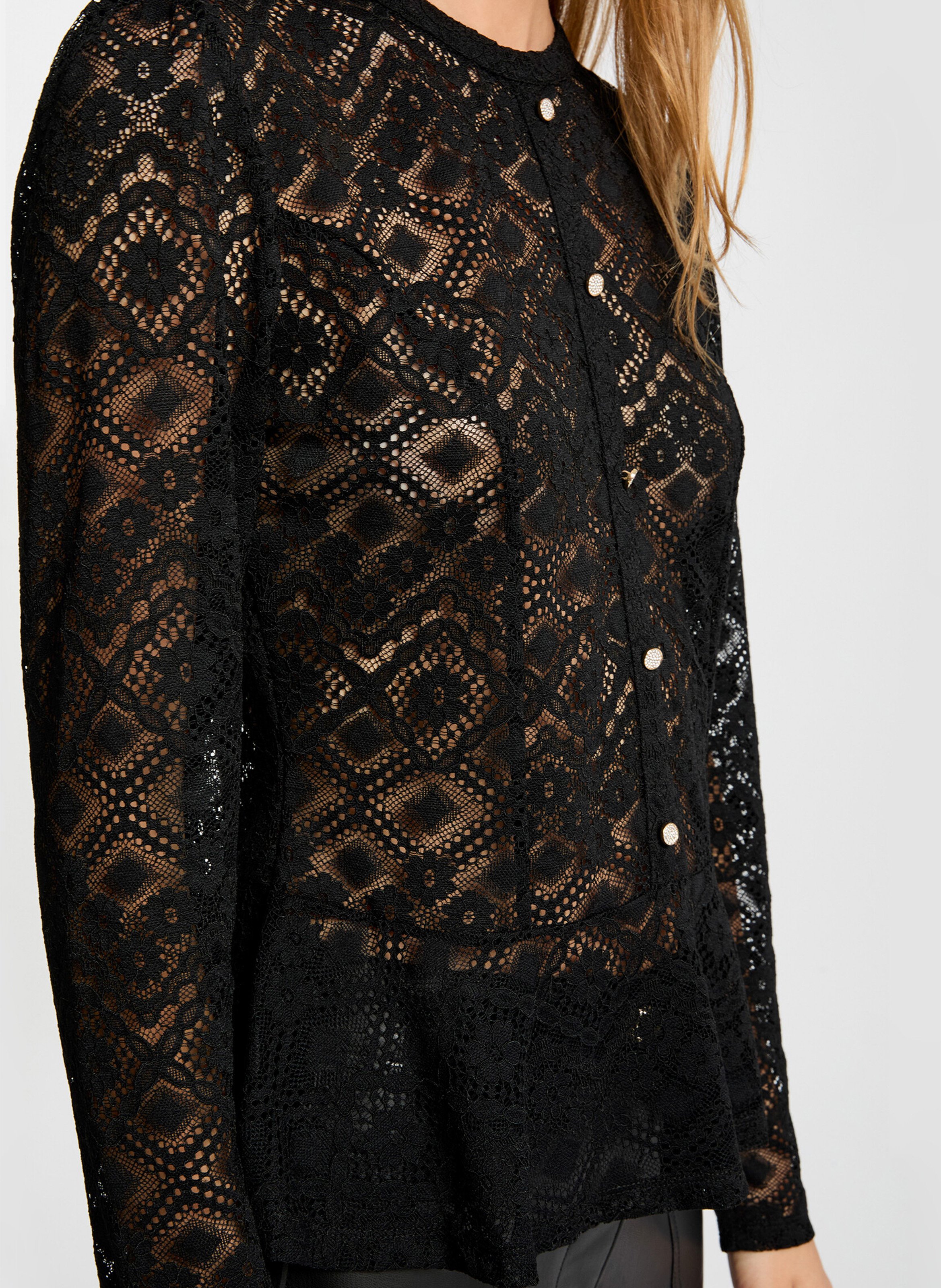 Top cintré boutonné en dentelle MORGAN Noir