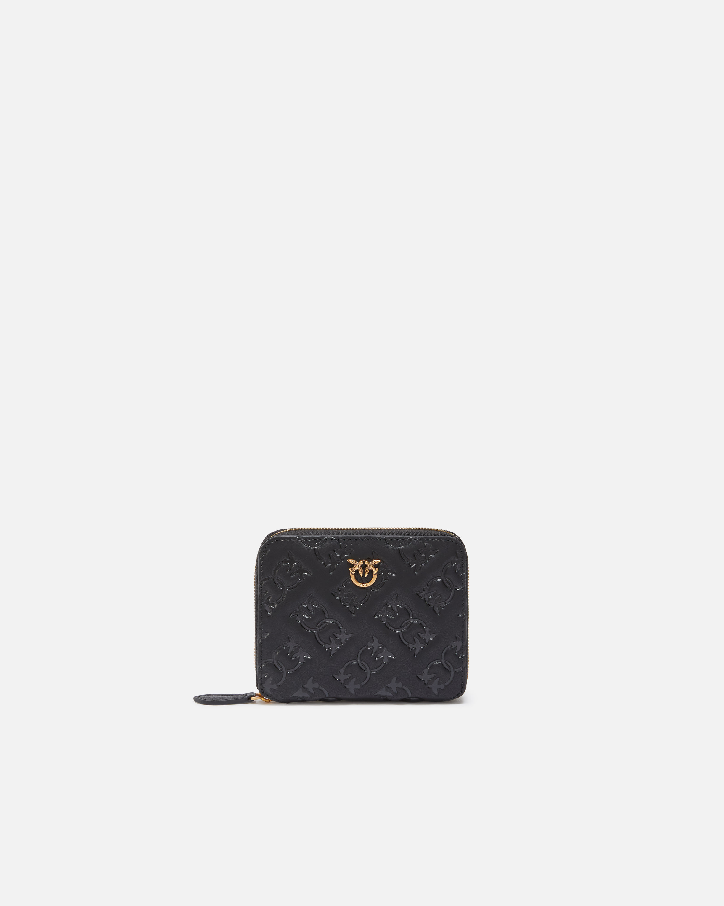 Square embossed monogram leather wallet PINKO Black