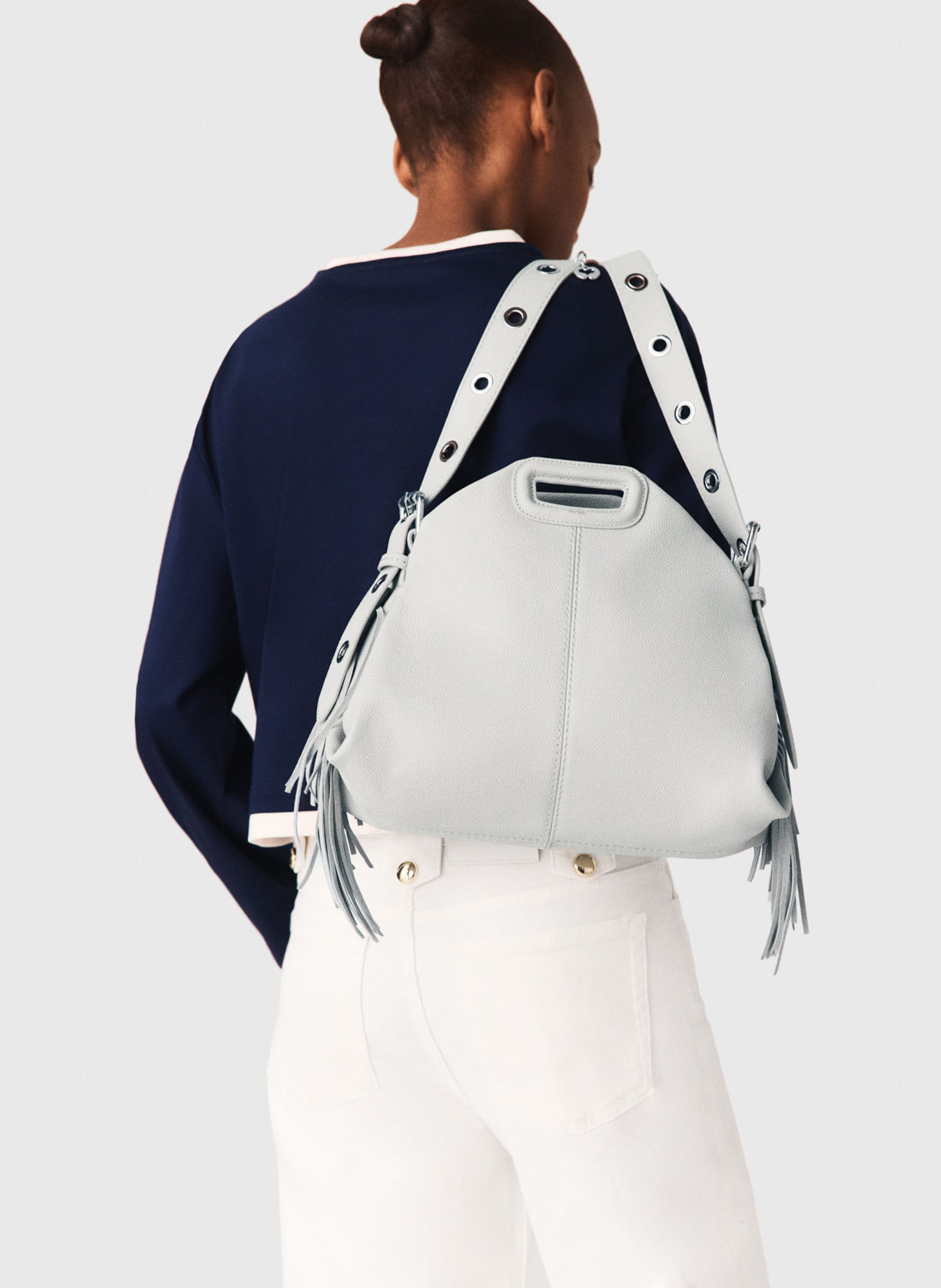 Sac bandoulière en cuir MAJE Gris