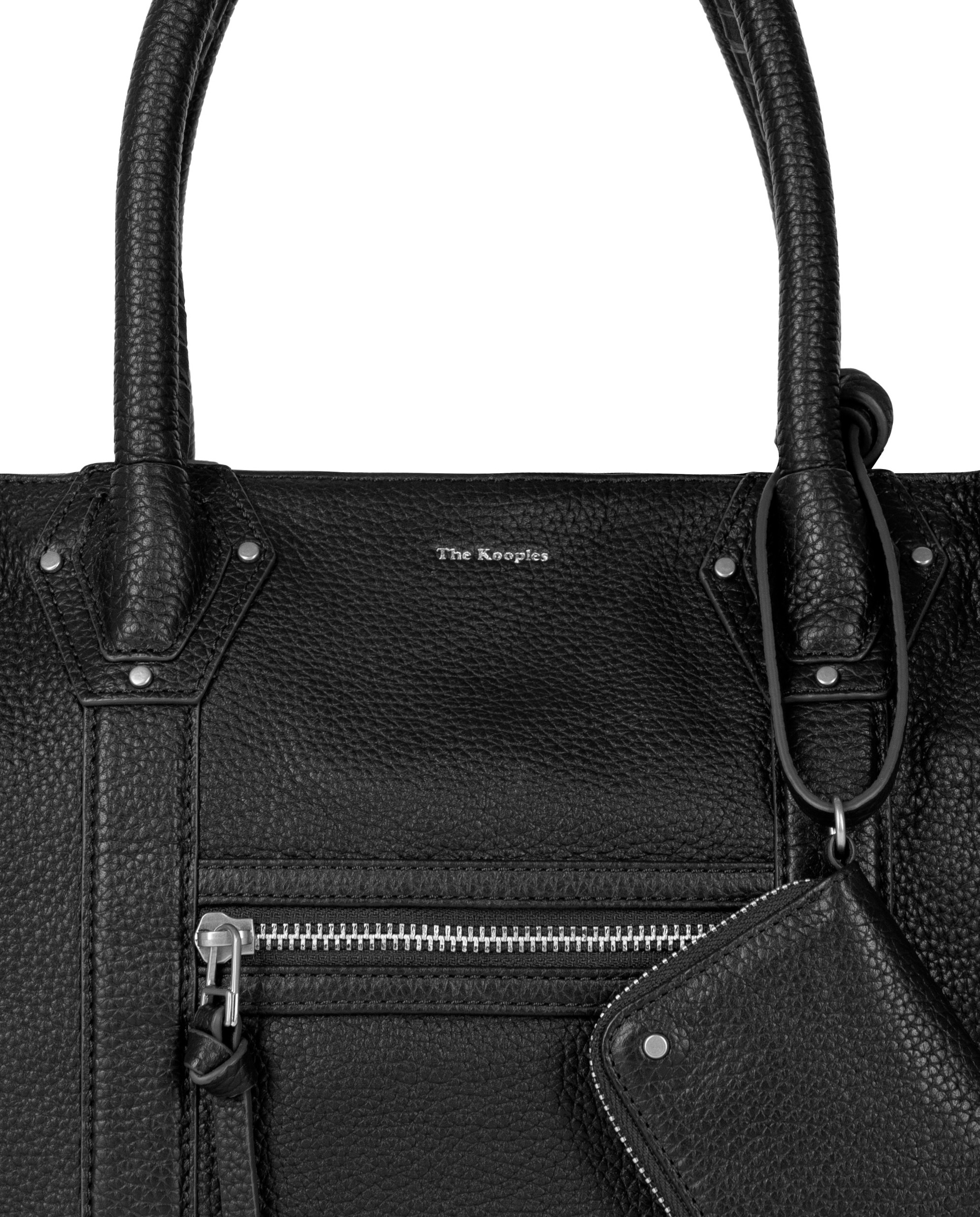 Ruched tote bag in grained leather Black