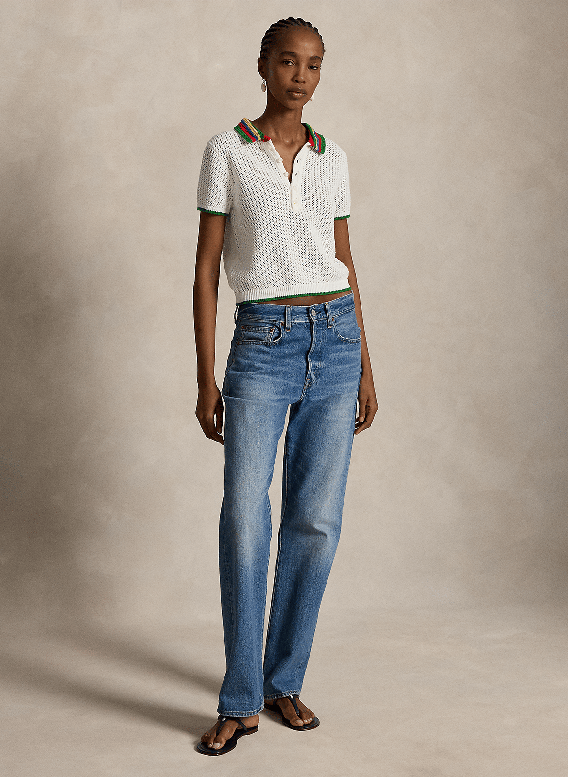 Polo manches courtes en maille crochet POLO RALPH LAUREN Blanc