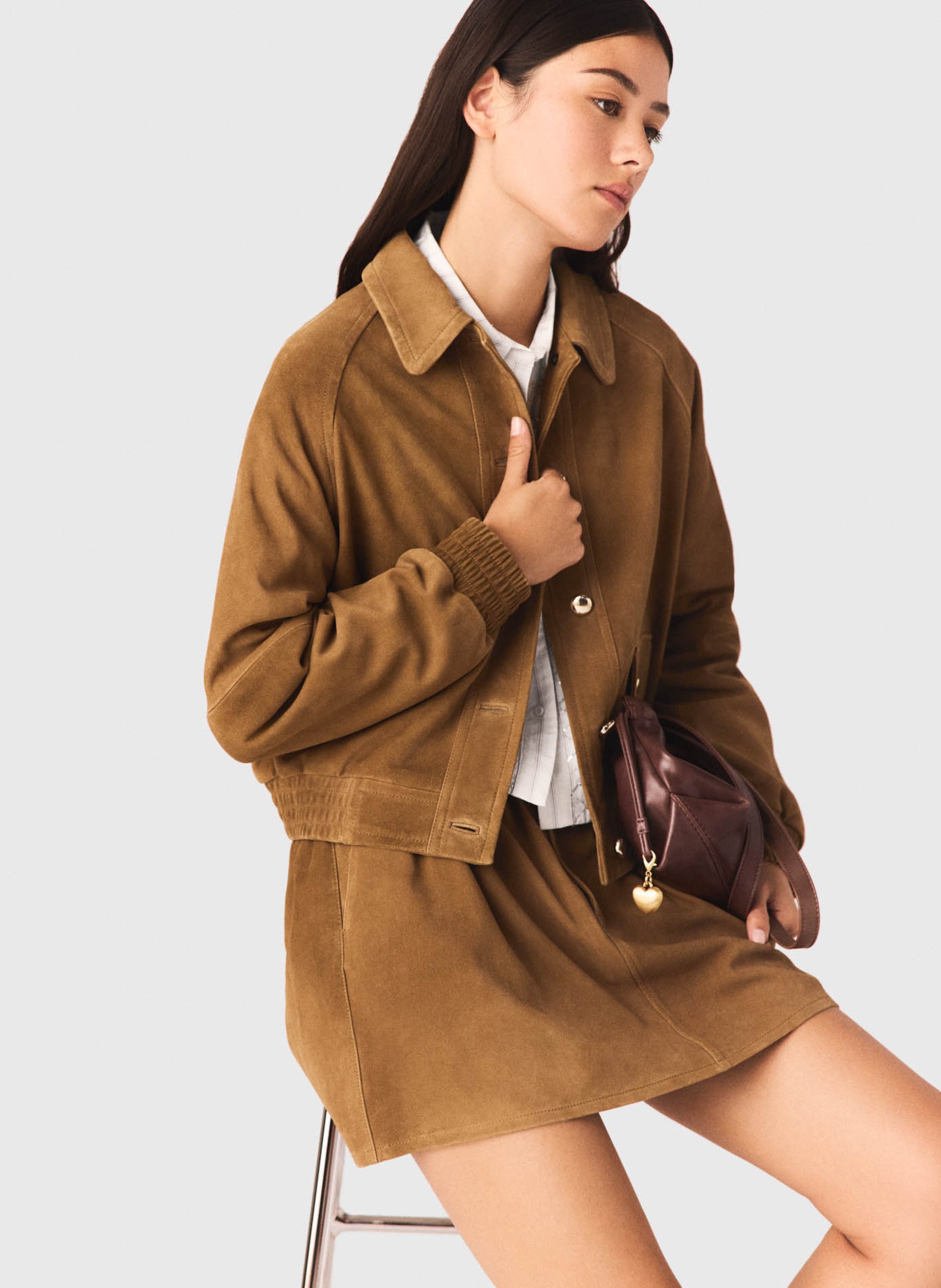 Straight-cut leather jacket MAJE Beige