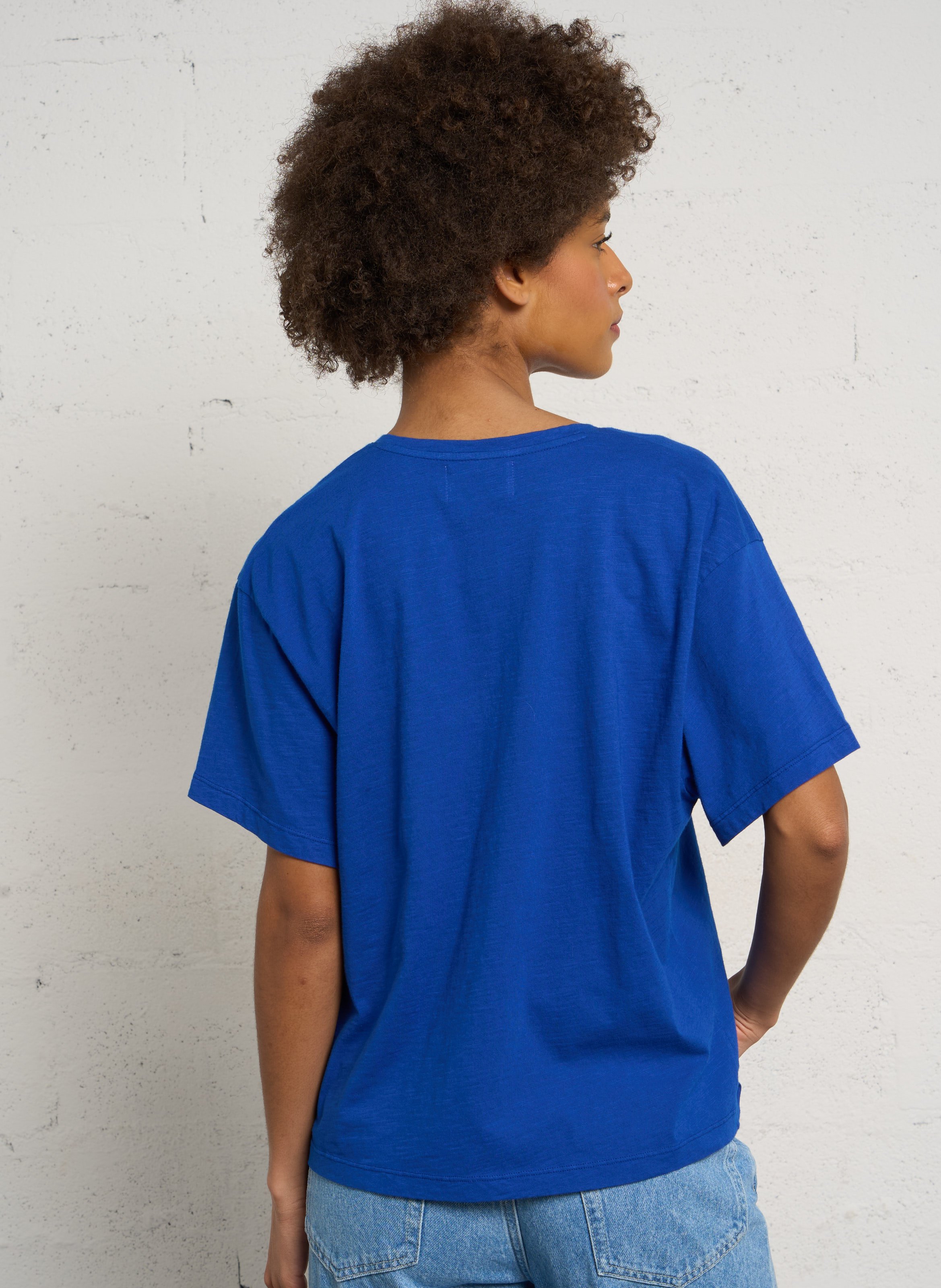 Weites Baumwoll-T-Shirt mit V-Ausschnitt DES PETITS HAUTS Blau