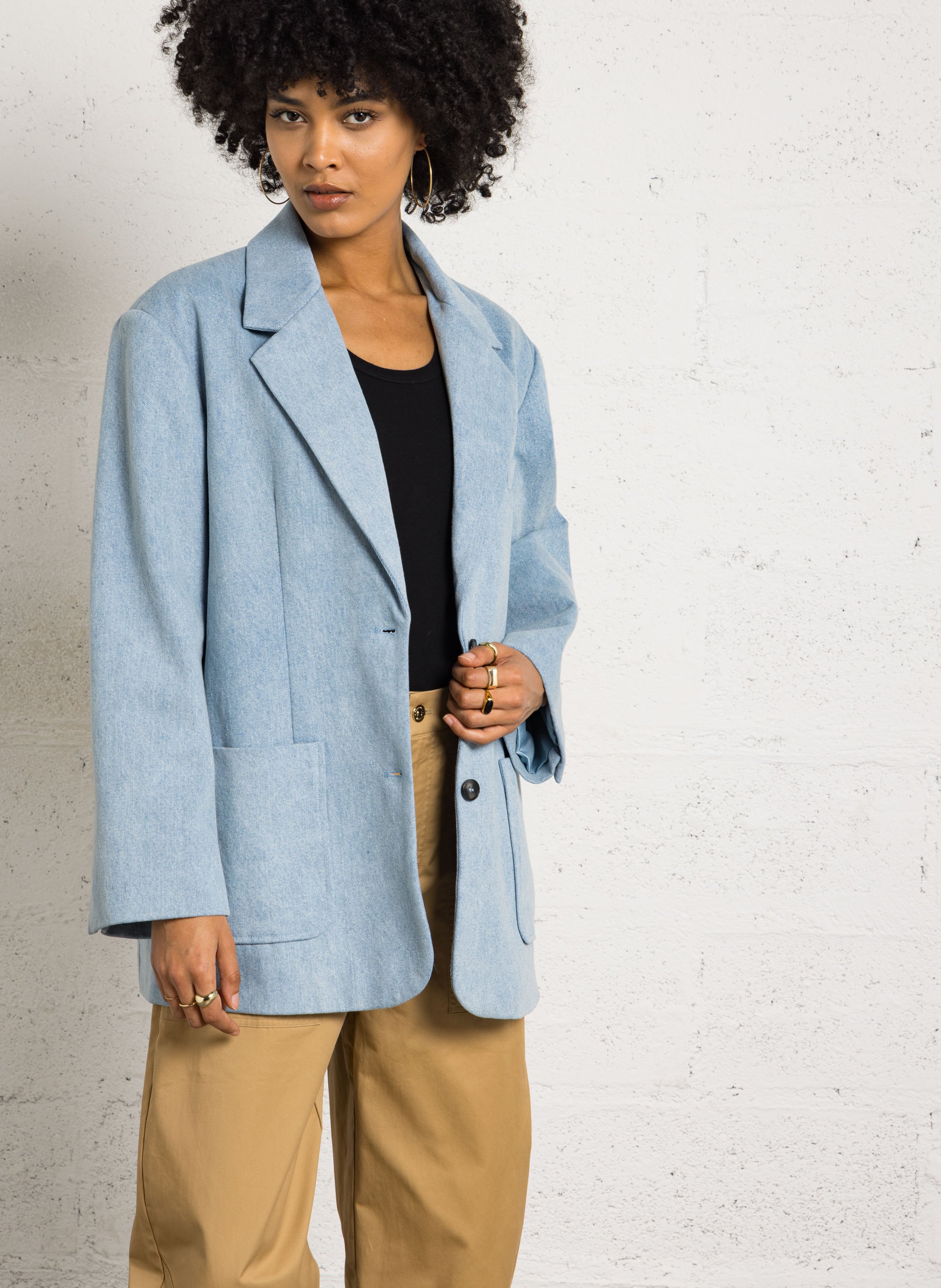 Veste tailleur oversize en coton BERENICE Bleu