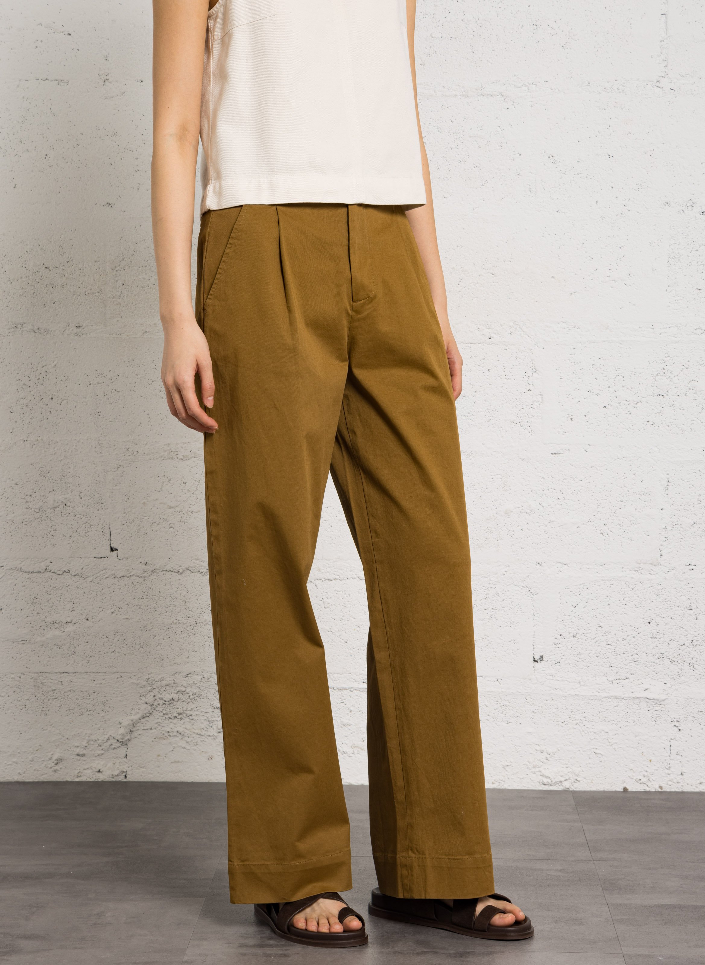 Pantalon large taille haute à pinces LEON & HARPER Marron